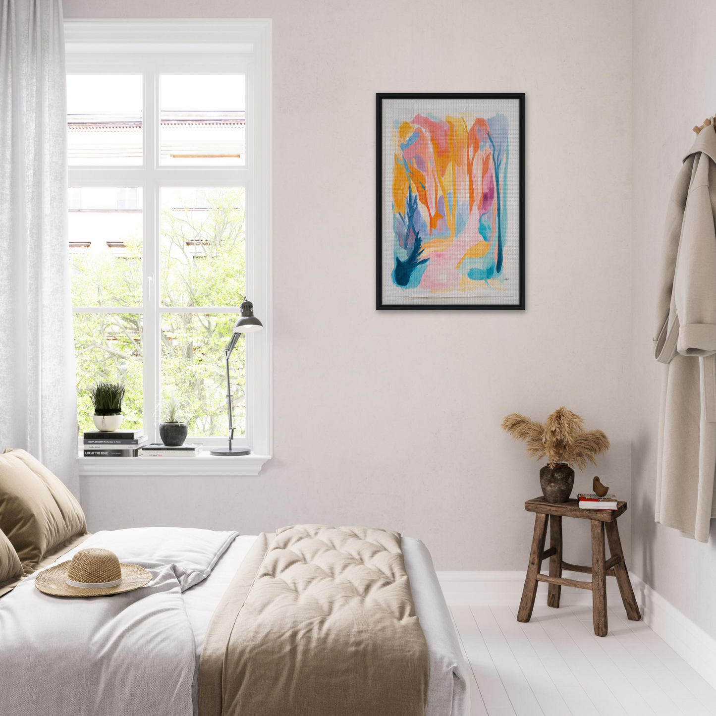 Bright abstract painting in pastel colors featured in Vivid Illumination Reverie framed print