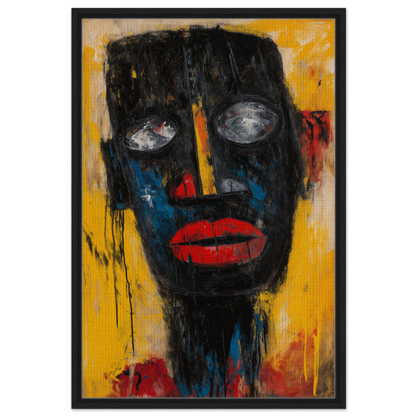 Abstract portrait with dark face and bright red lips in Vivid Revelations Dreaming print