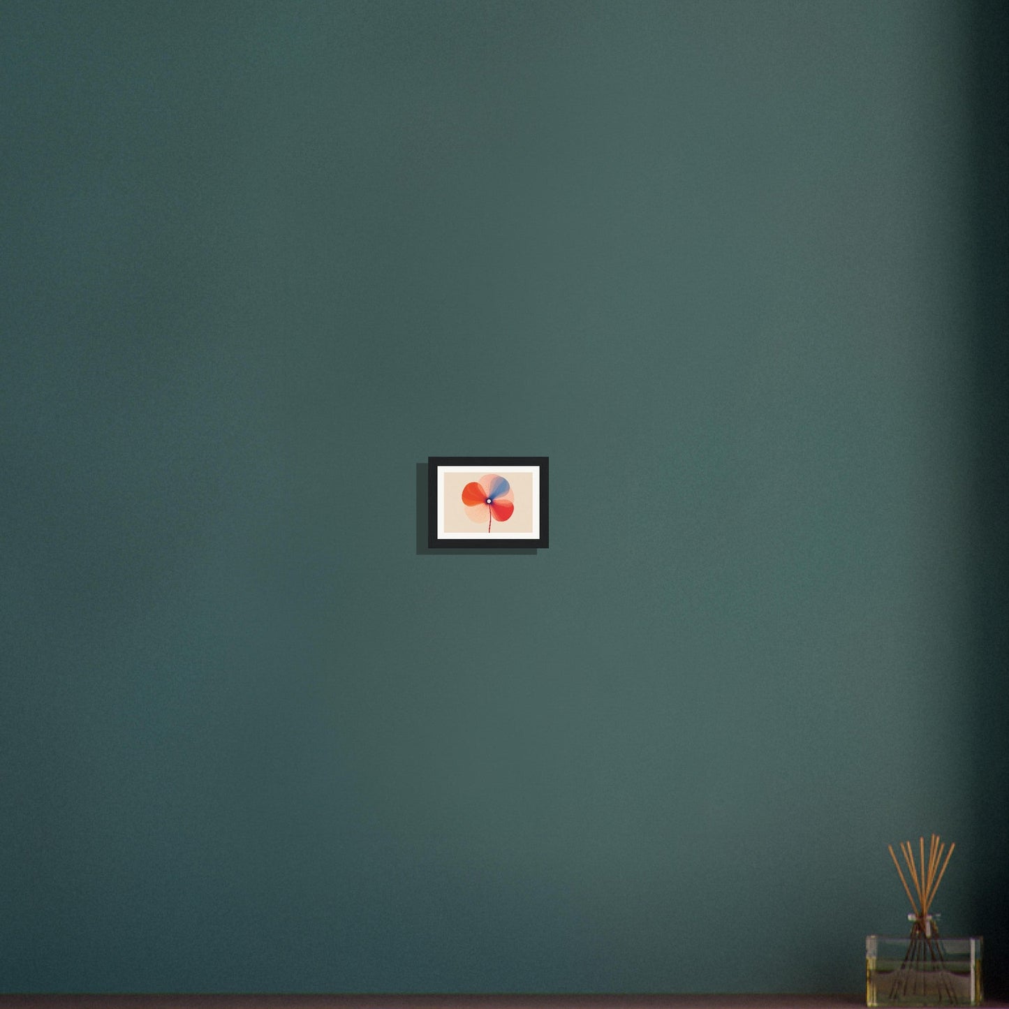 Framed artwork of two red poppies against a light background.