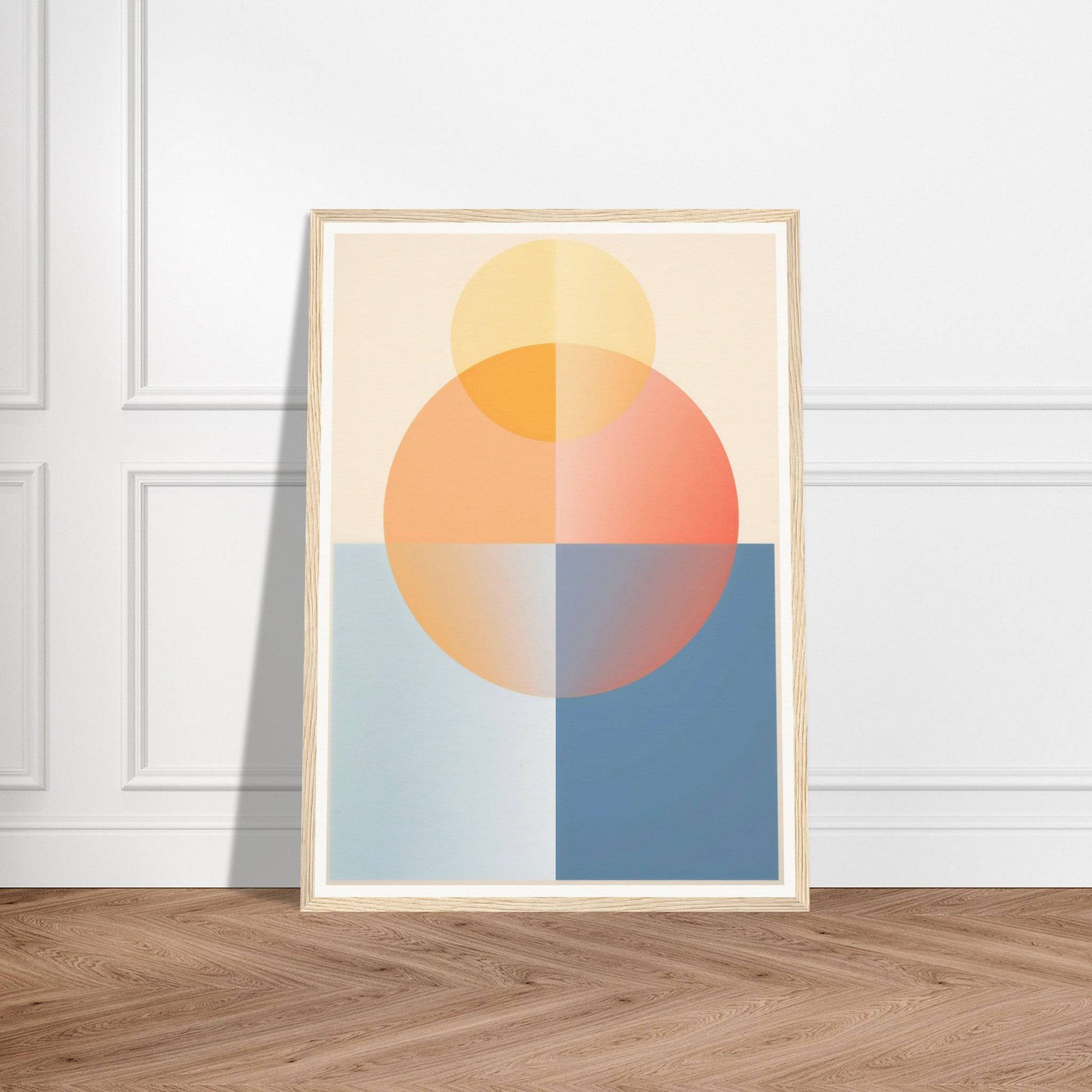 Framed abstract geometric artwork featuring a circle divided into colorful segments.