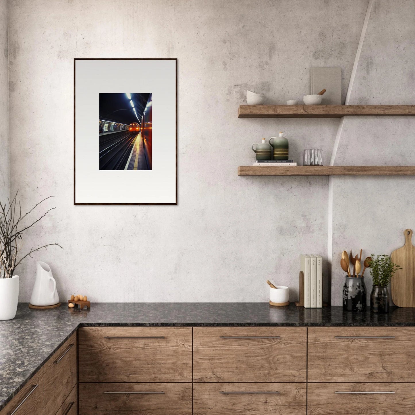 Framed photograph of a subway tunnel with motion blur in red for Threads Passagesquent Hues