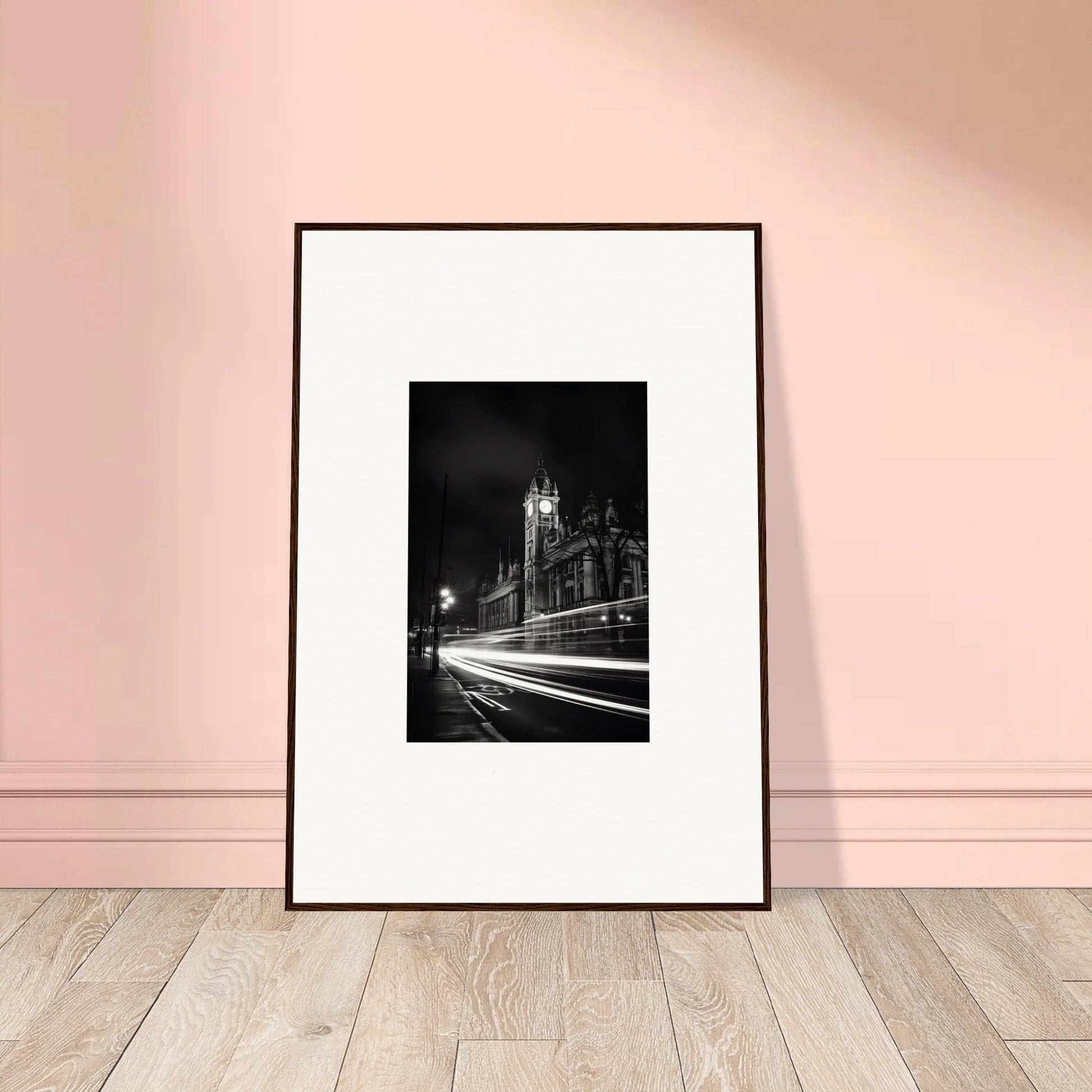 Framed black and white photo of a cathedral at night for Temporal Phantasm Glide