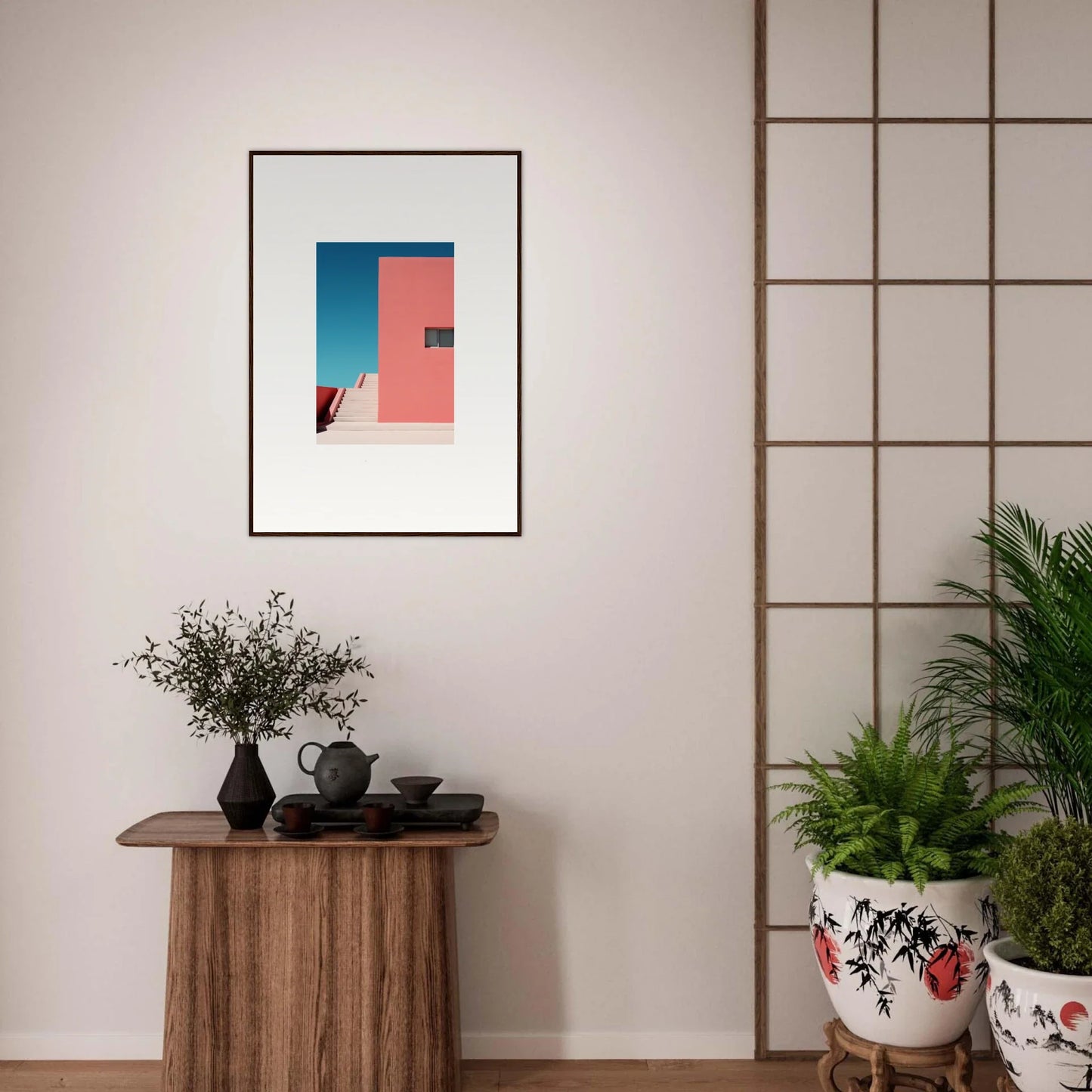 Framed wall art of pink door and blue sky from Cerulean Dream Ickles special edition