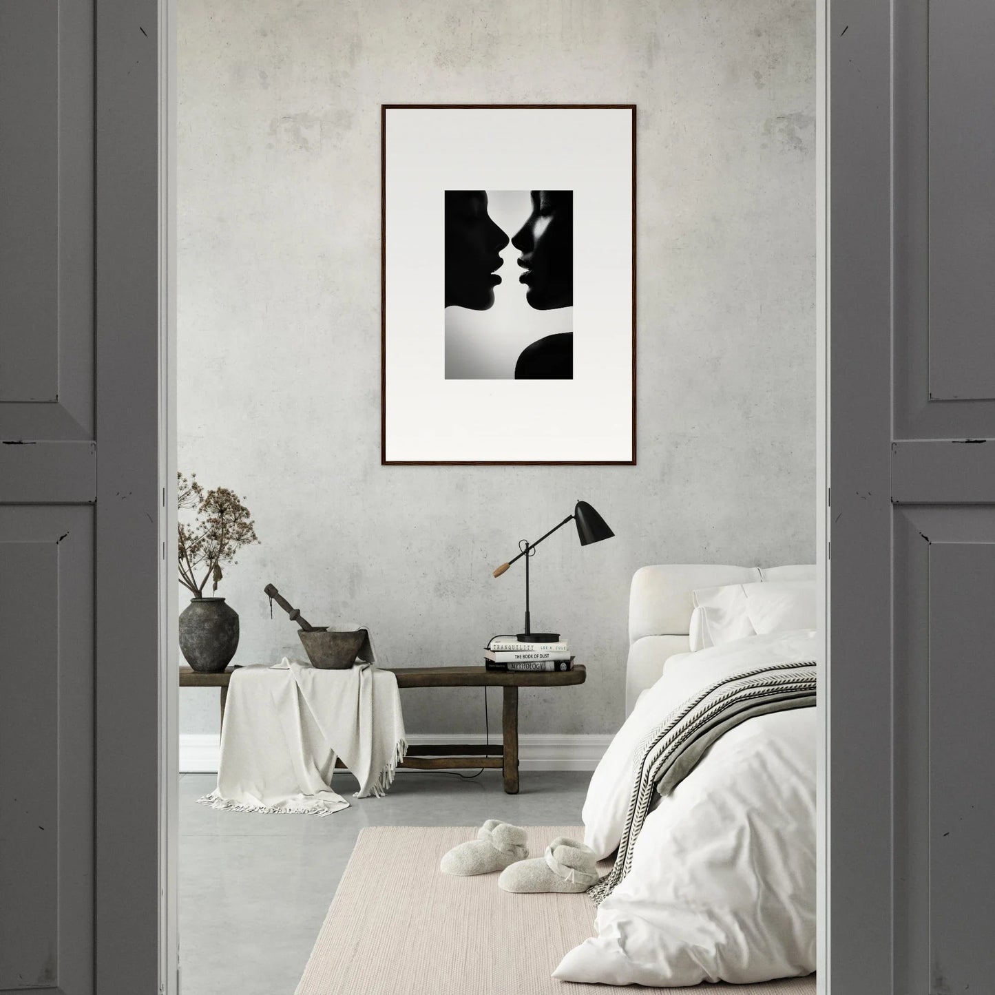 Minimalist black and white silhouette of two profiles for Sables Dance special edition art™
