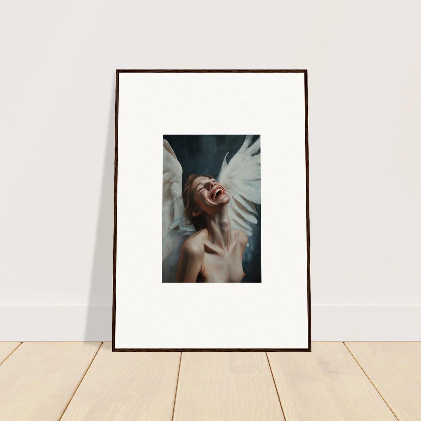 Framed canvas print of a person with strong emotion, perfect for unique wall art