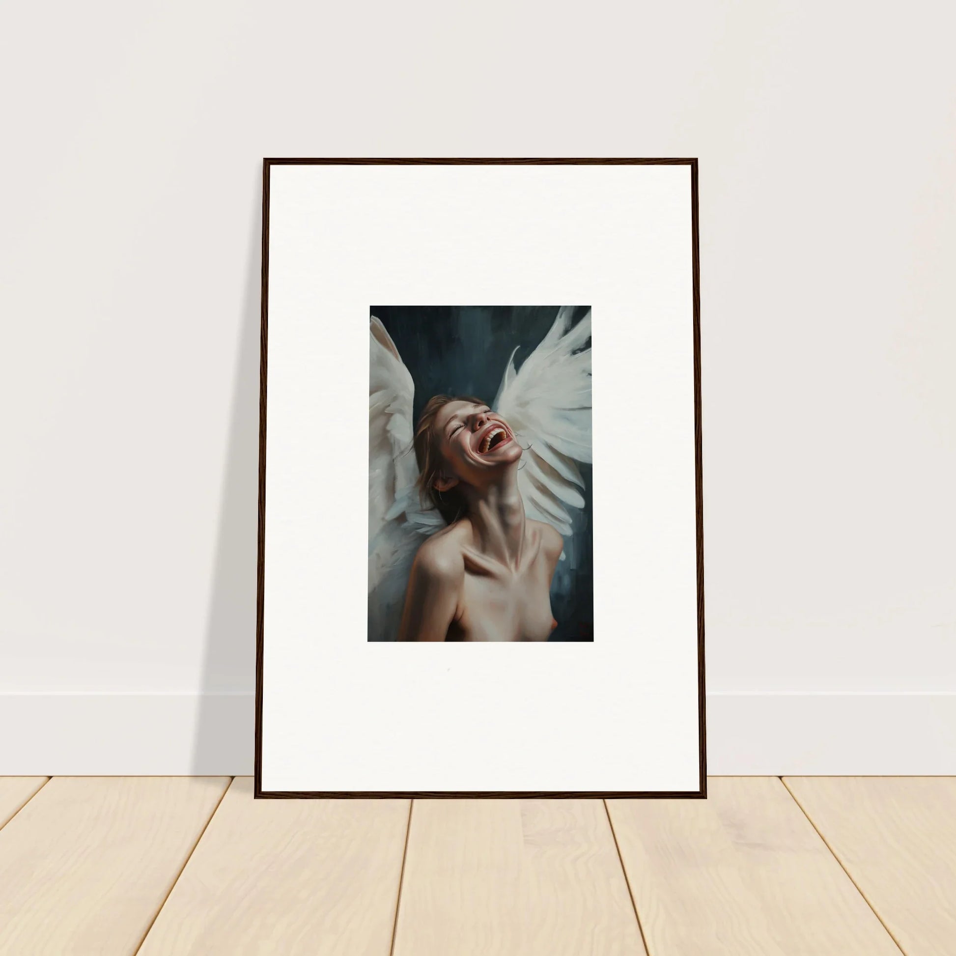 Framed canvas print of a person with strong emotion, perfect for unique wall art