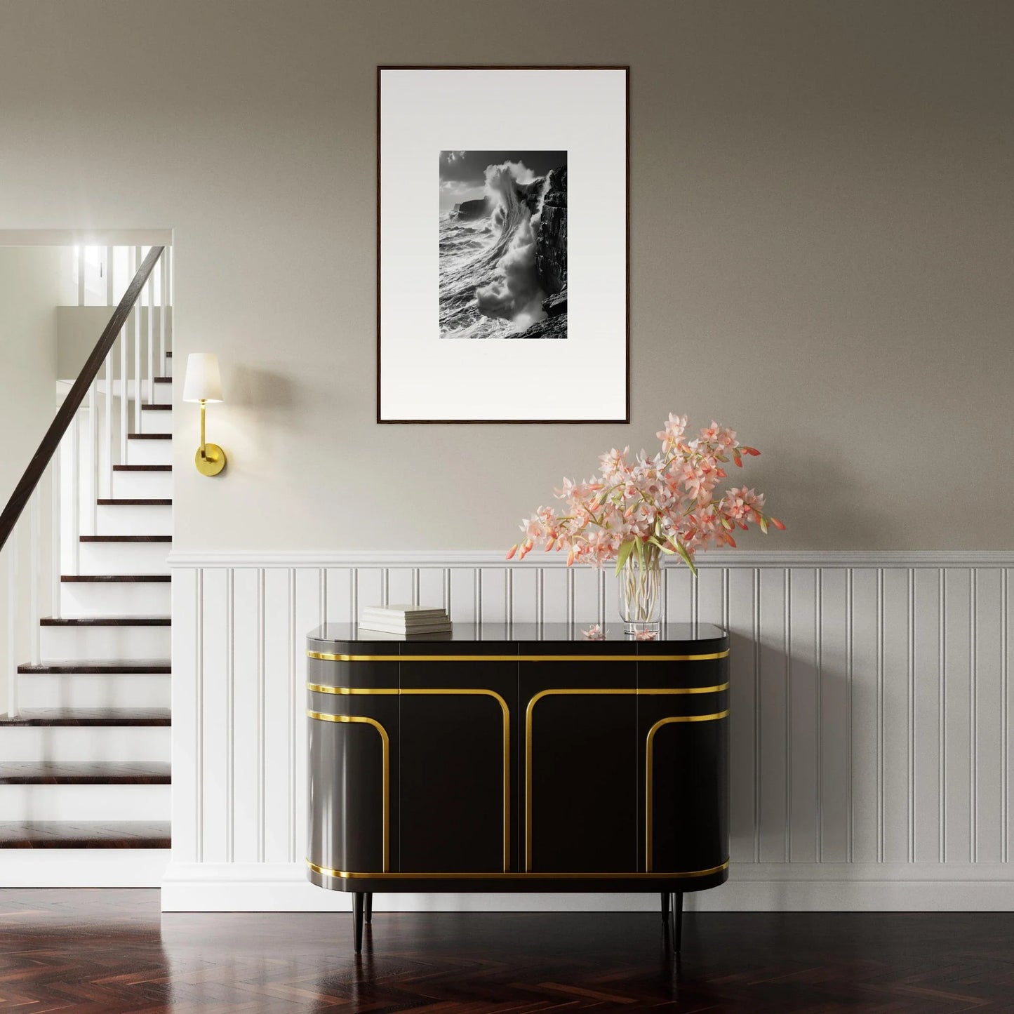 Art Deco black cabinet with gold trim from Tidal Curved Reality special edition art™