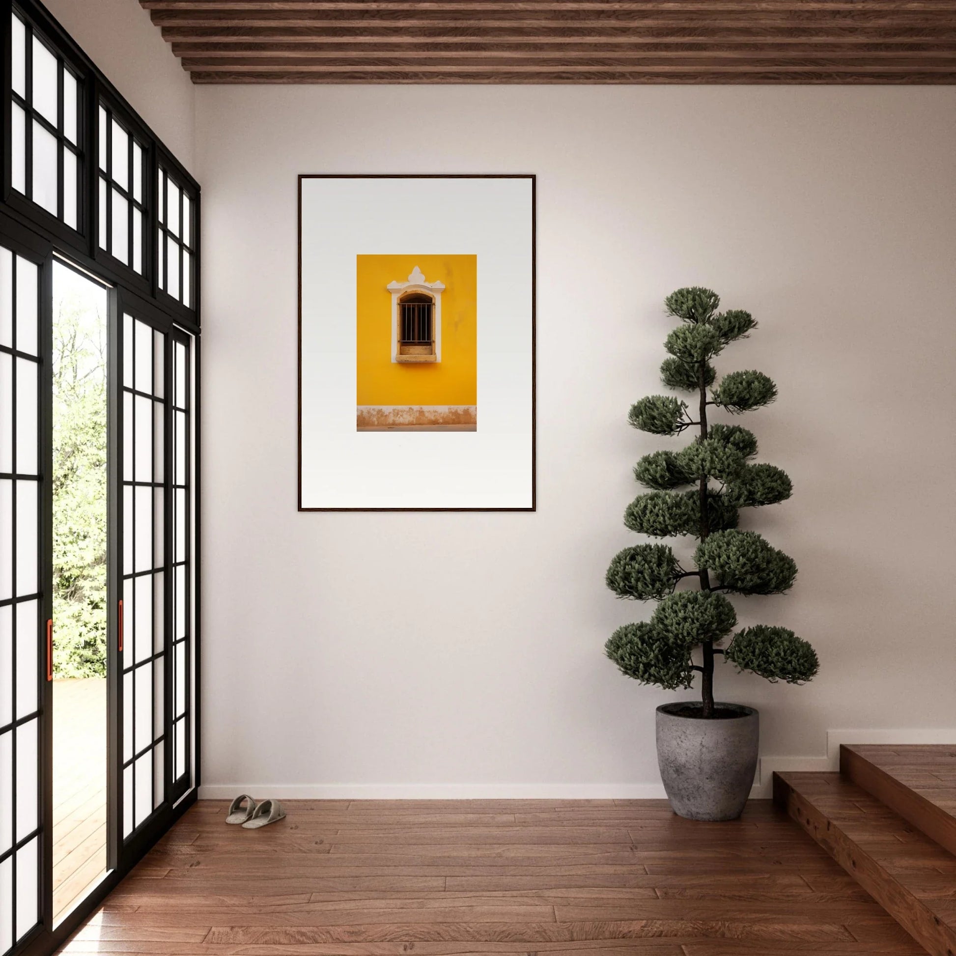 Framed photo of a window on a yellow wall from Daisy Dreamgate Portal special edition art™