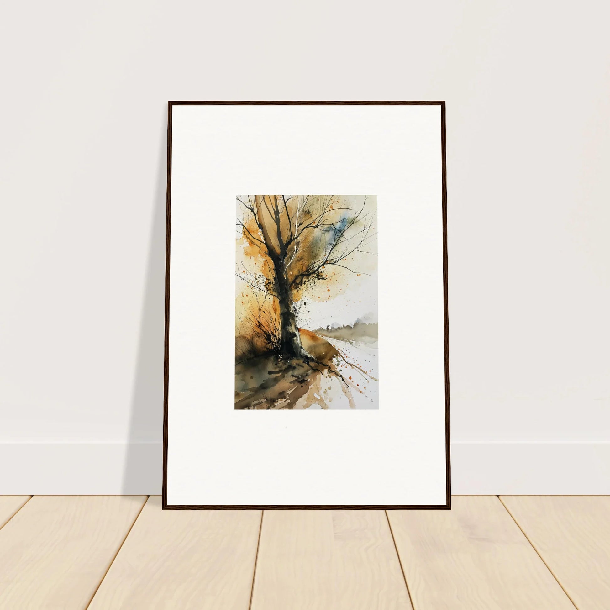 Framed watercolor painting of a bare tree, perfect wall art for room decoration