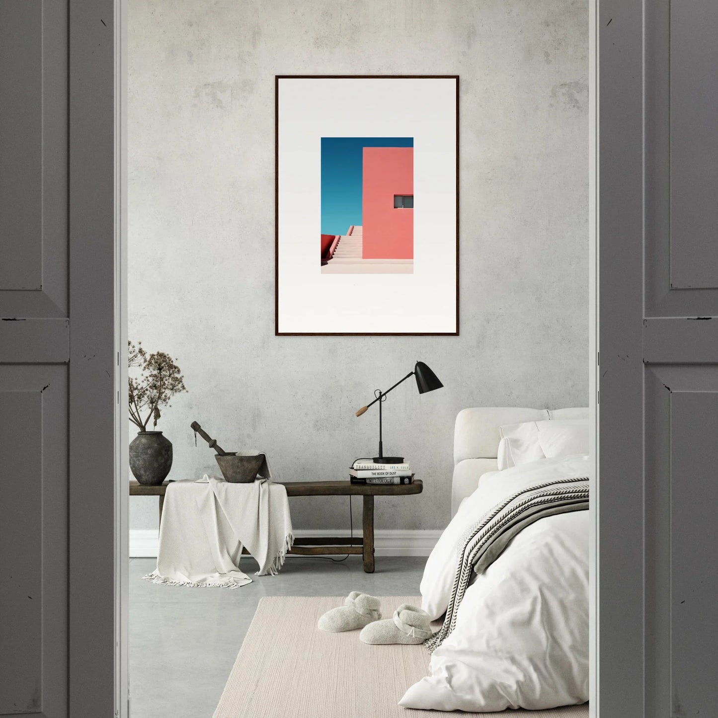 Framed wall art of Cerulean Dream Ickles with a pink wall and blue sky vibe