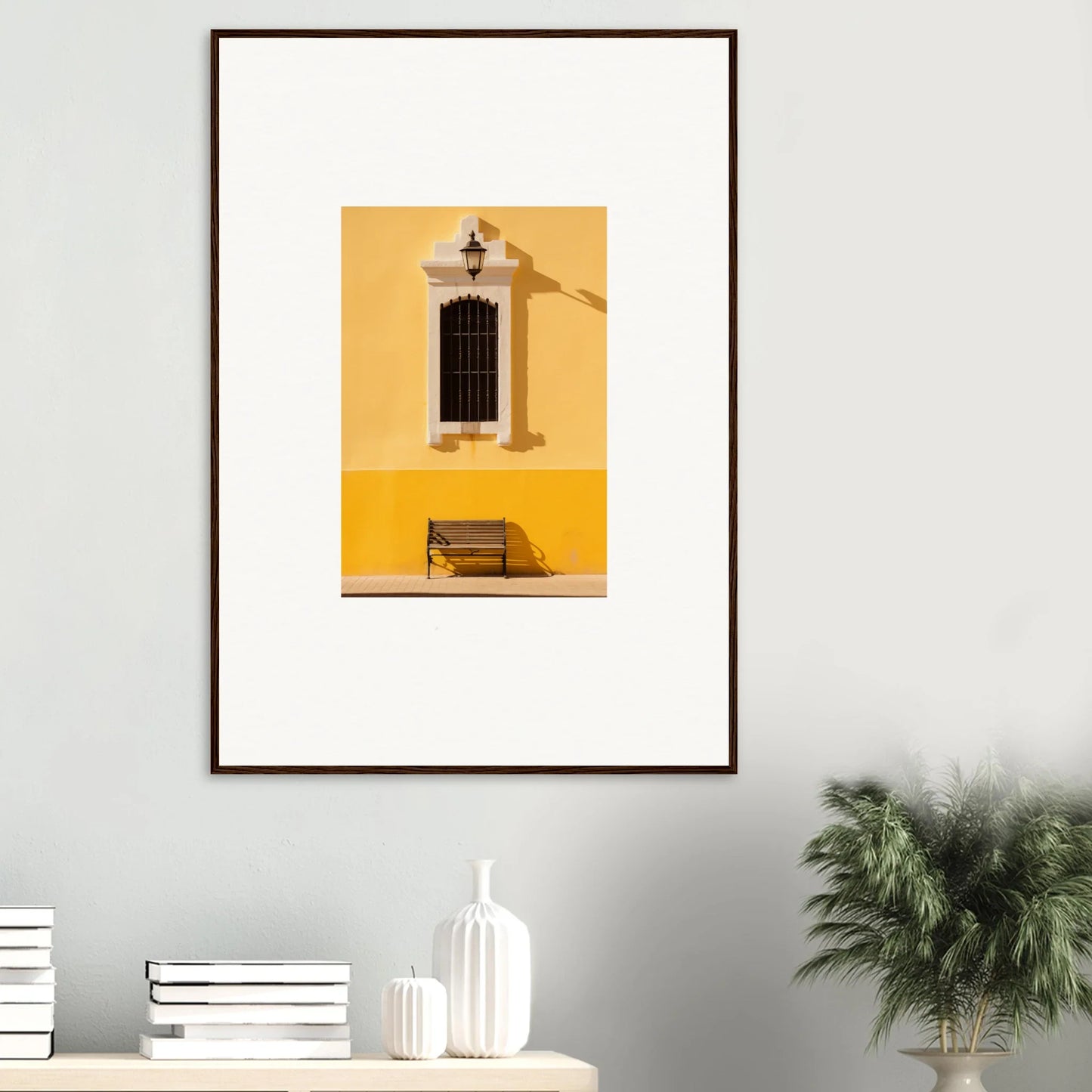 Framed photograph of a yellow wall with a window, perfect for Six-light Cult Optionsky