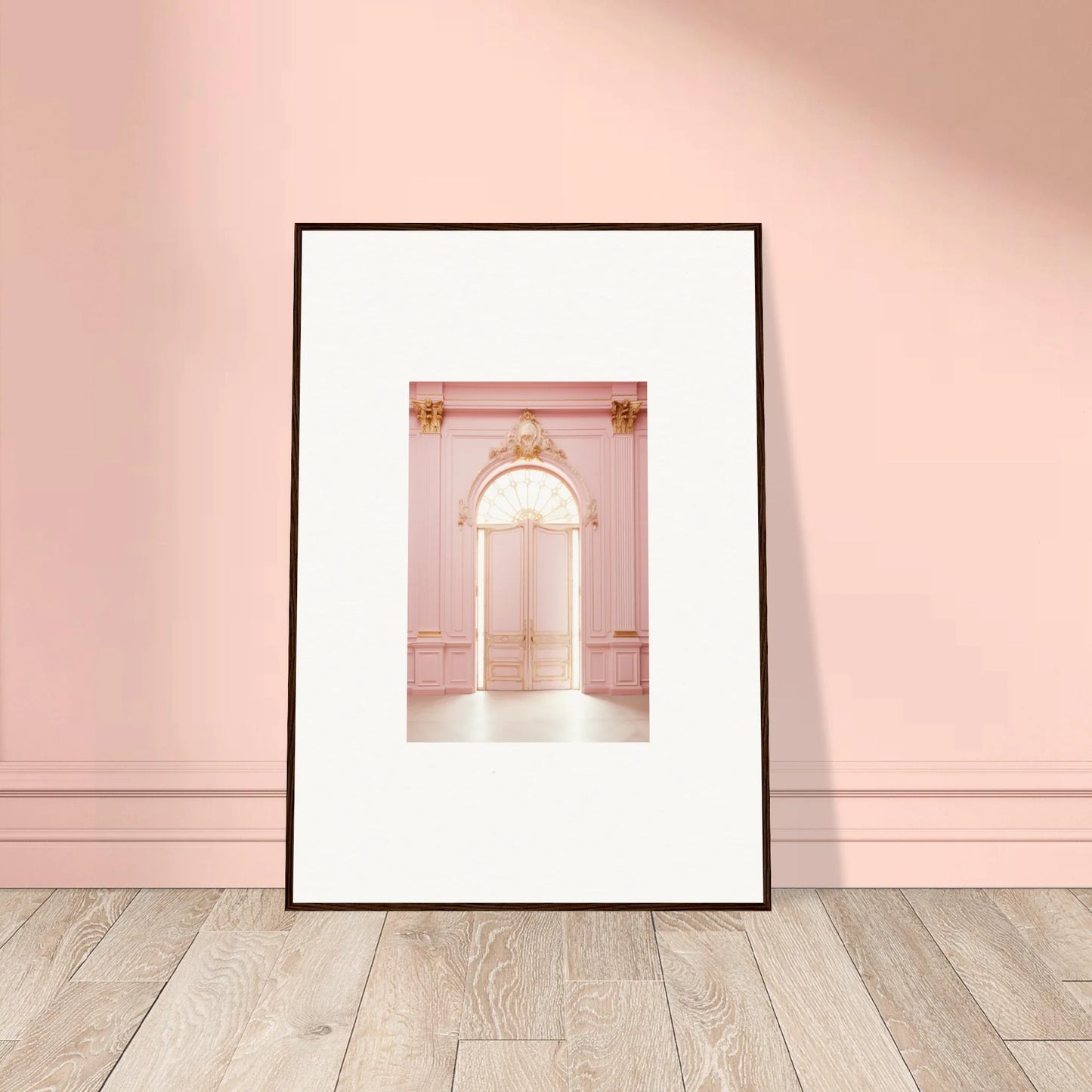 Framed wall art of a pink archway from the Luminous Dreams Portal collection