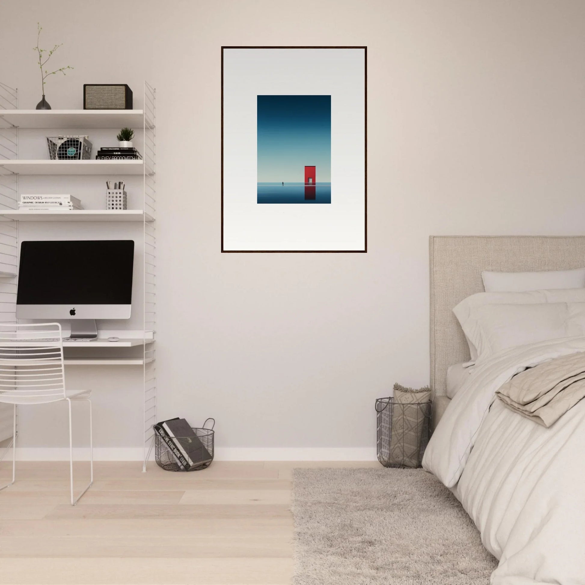 Minimalist framed wall art of Golden Gate Bridge in blue sky from Open Horizon special edition art