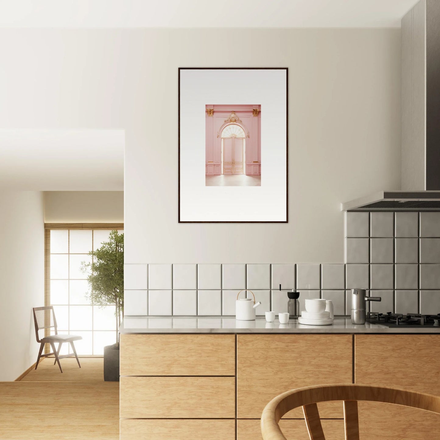 Framed pink architectural print of an arched doorway from Luminous Dreams Portal