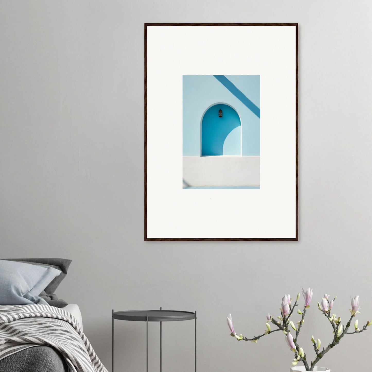 Framed wall art featuring a turquoise archway for an elusive solitude clarity vibe