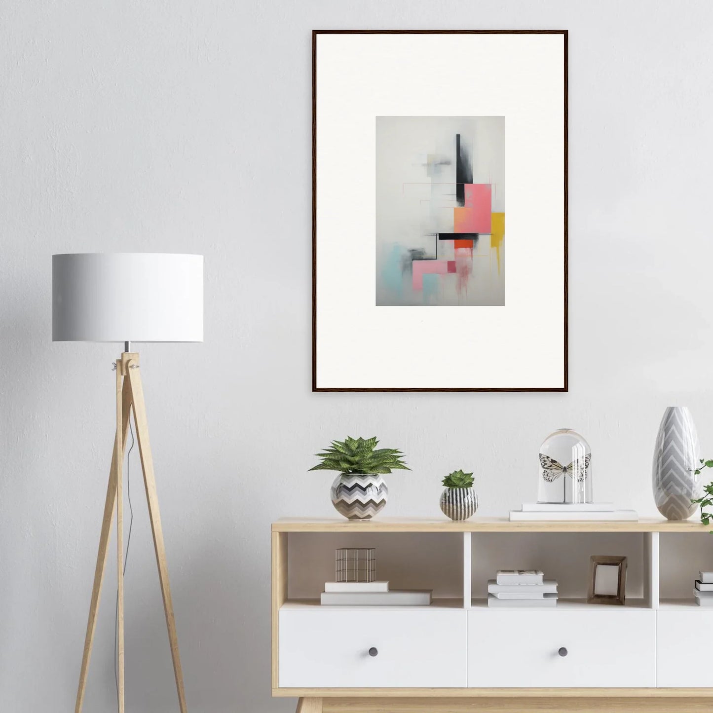 Modern abstract artwork in black, pink, and yellow for Ethereal Chrome Juxtaposition
