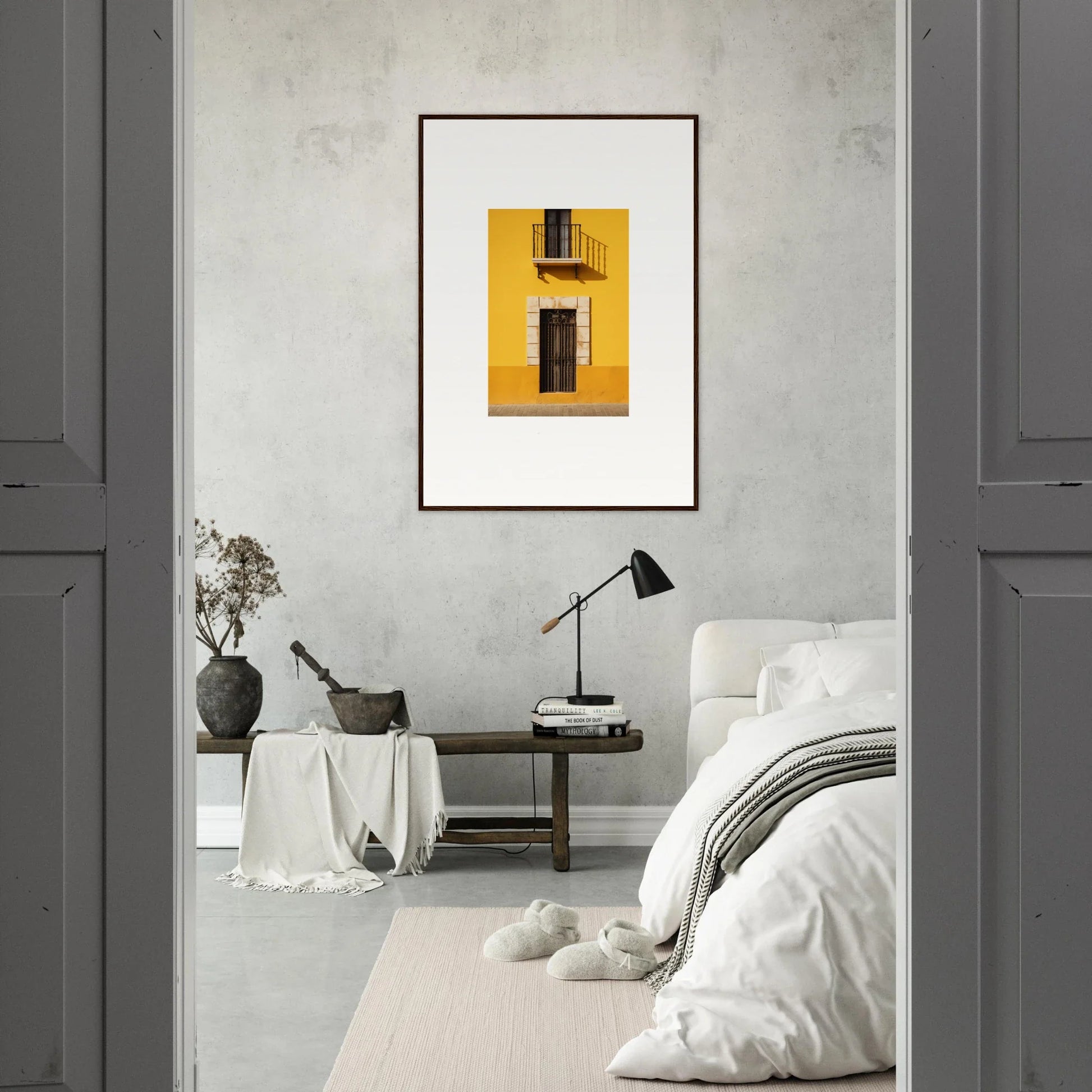 Framed yellow photo of a window and door in Sun Custard Symphonies special edition art™