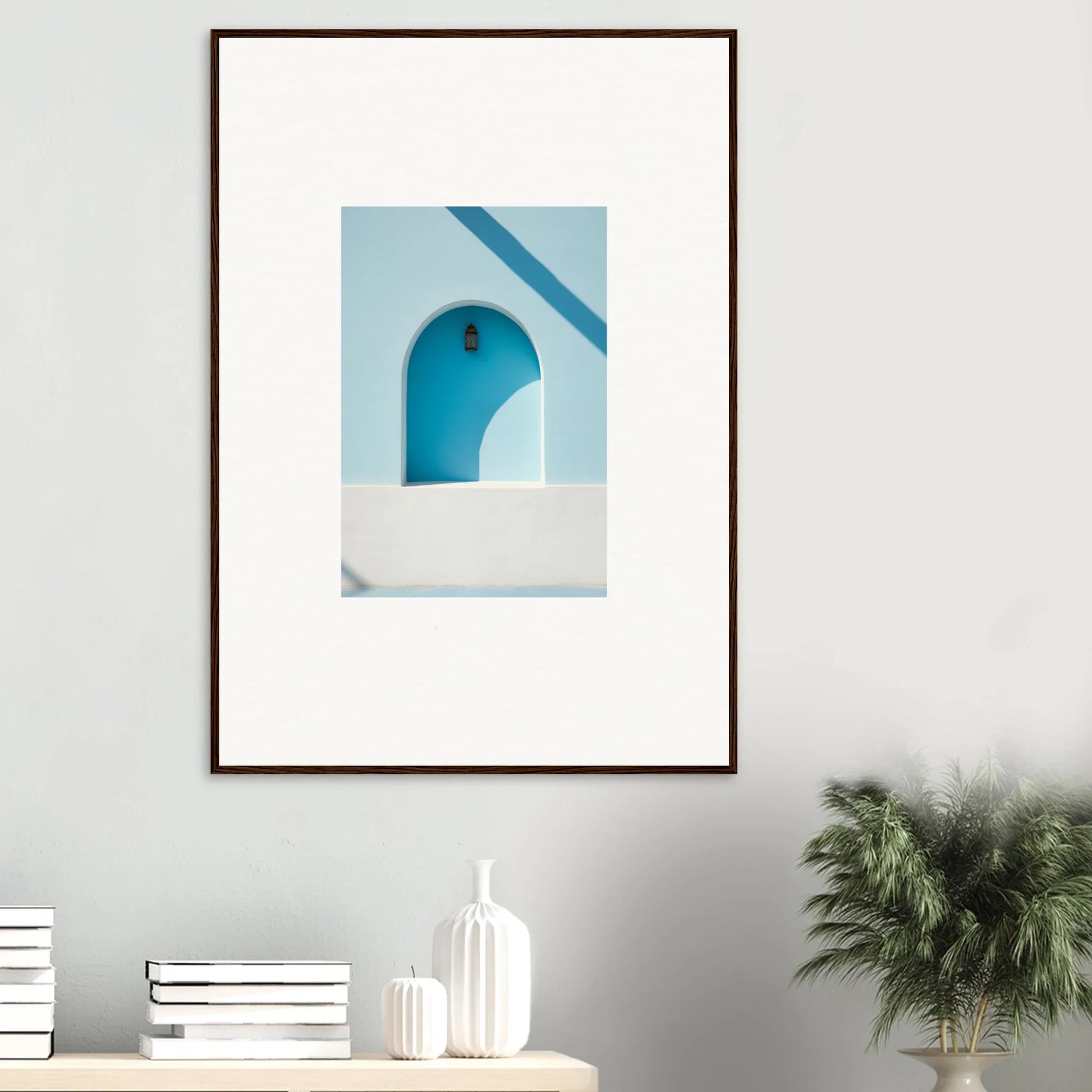 Framed wall art featuring a blue arched doorway for Elusive Solitude Clarity
