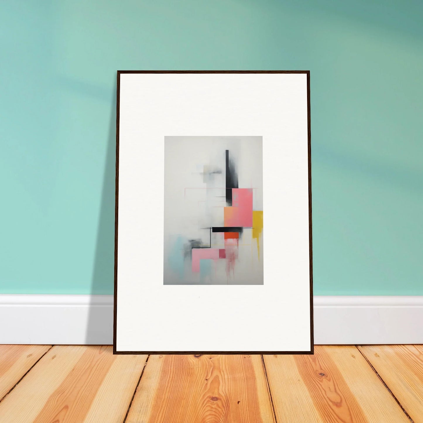 Framed wall art of Ethereal Chrome Juxtaposition with bold geometric shapes