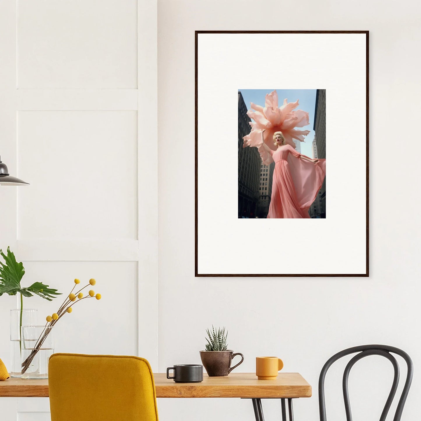 Framed artwork of pink floral design on white wall, featured in Sensational Blossom Mirage