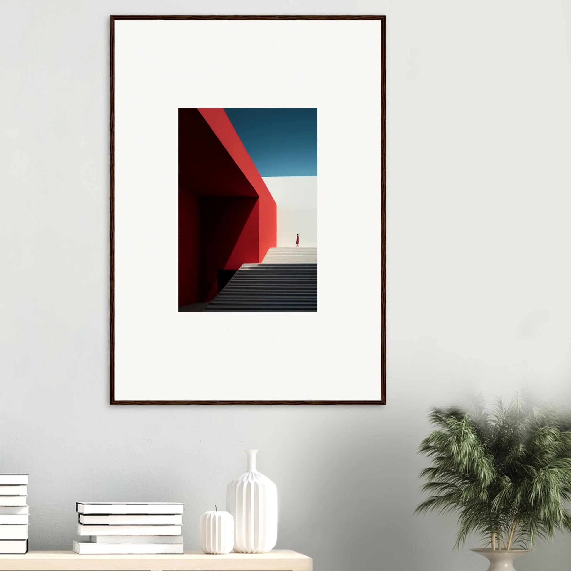 Framed wall art of red walls and stairs in Mesa Quizzes Cascades special edition