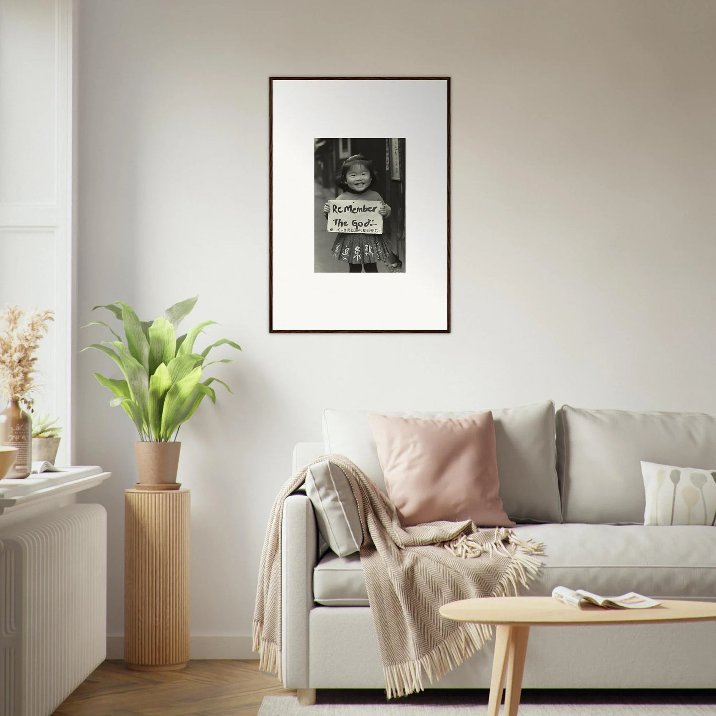 Framed black and white art on a light wall from Sacred Smile Echoes special edition