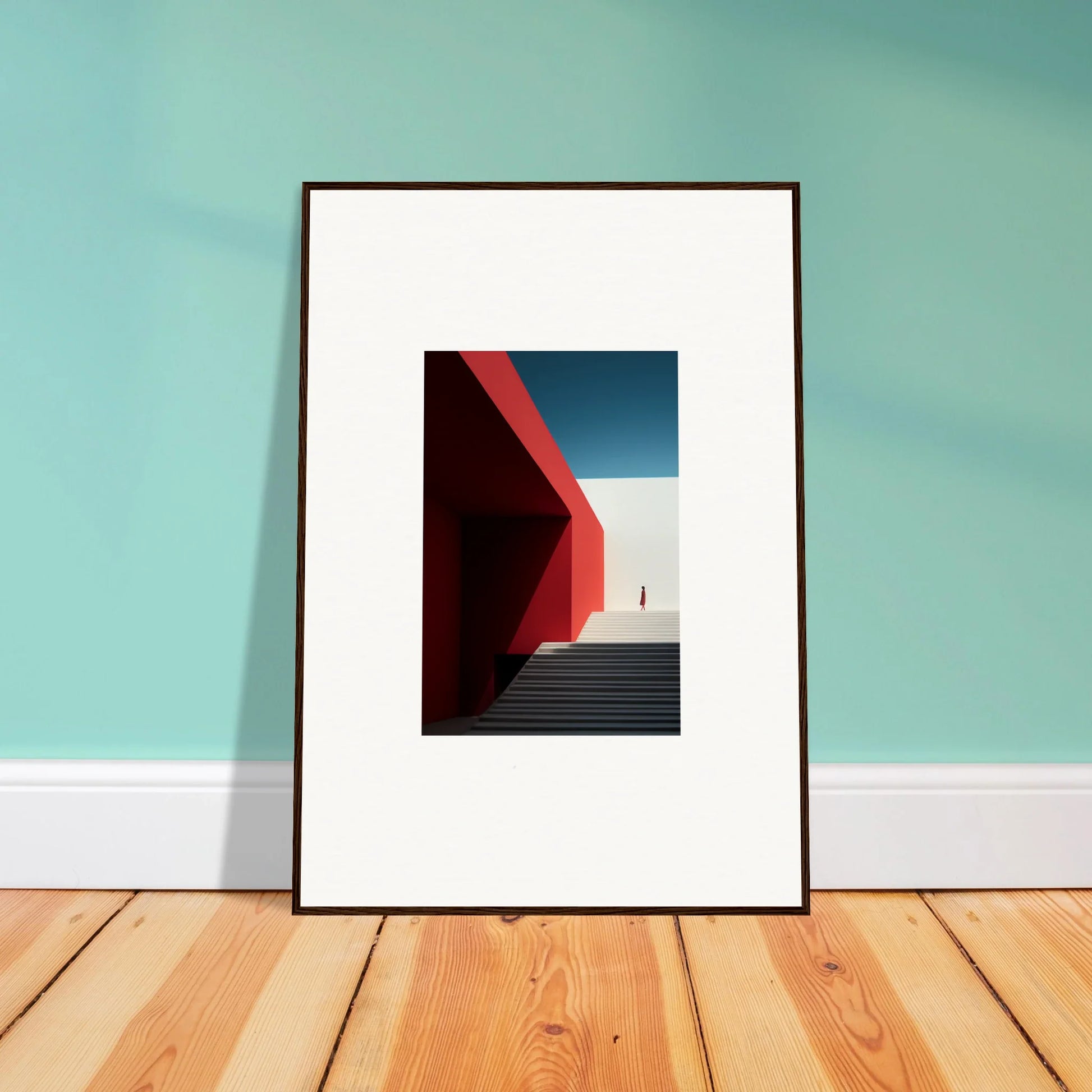 Framed wall art of red and white walls with stairs in Mesa Quizzes Cascades