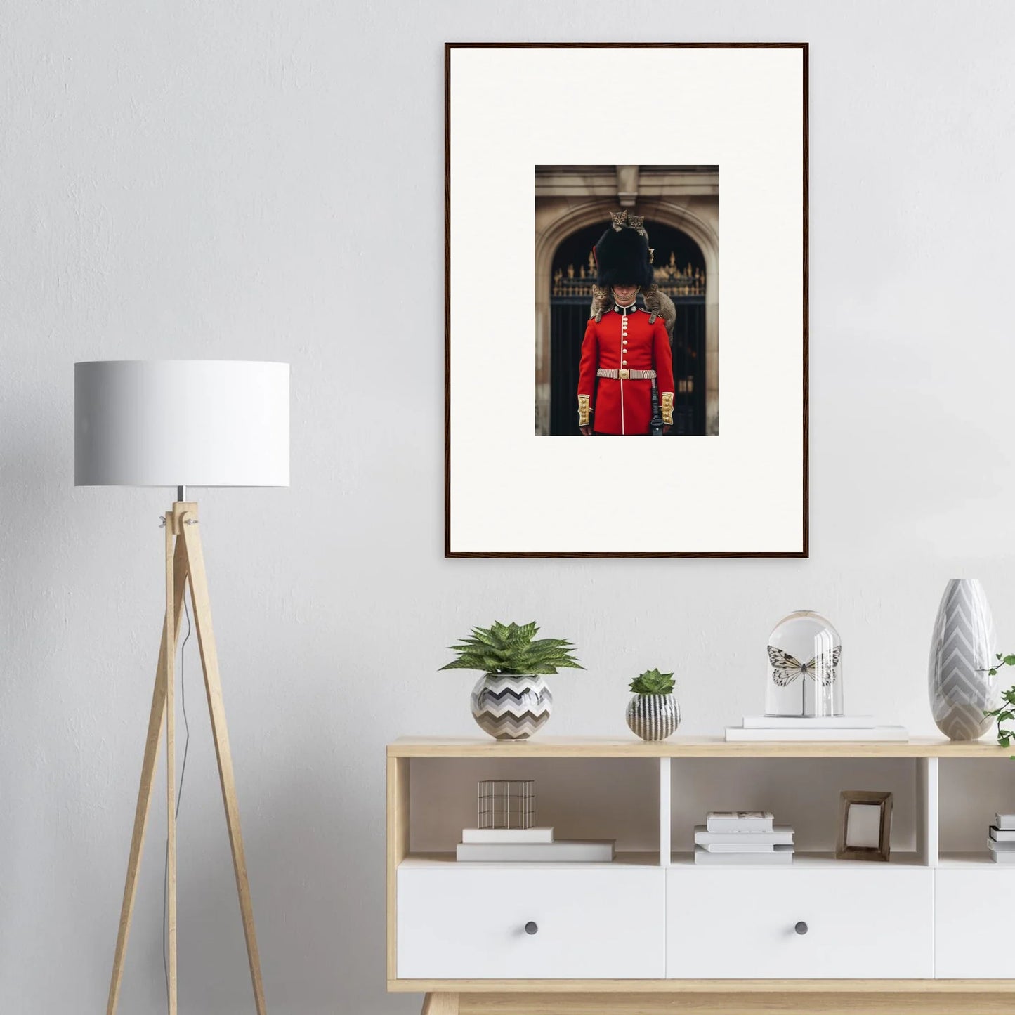 Framed art of a Queen’s Guard in red uniform for Monarch’s Dreamaroos special edition
