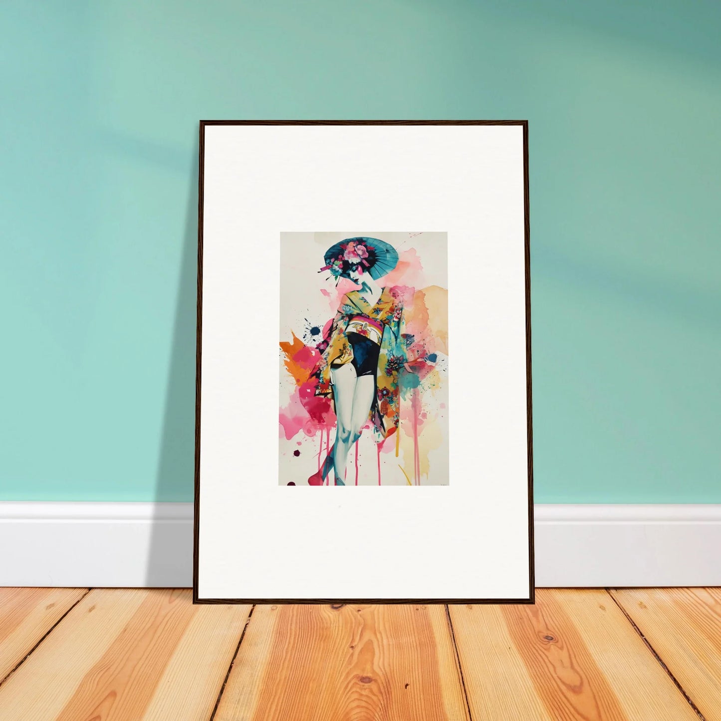 Framed colorful abstract portrait wall art for stylish room decoration, Psychedelic Elegance