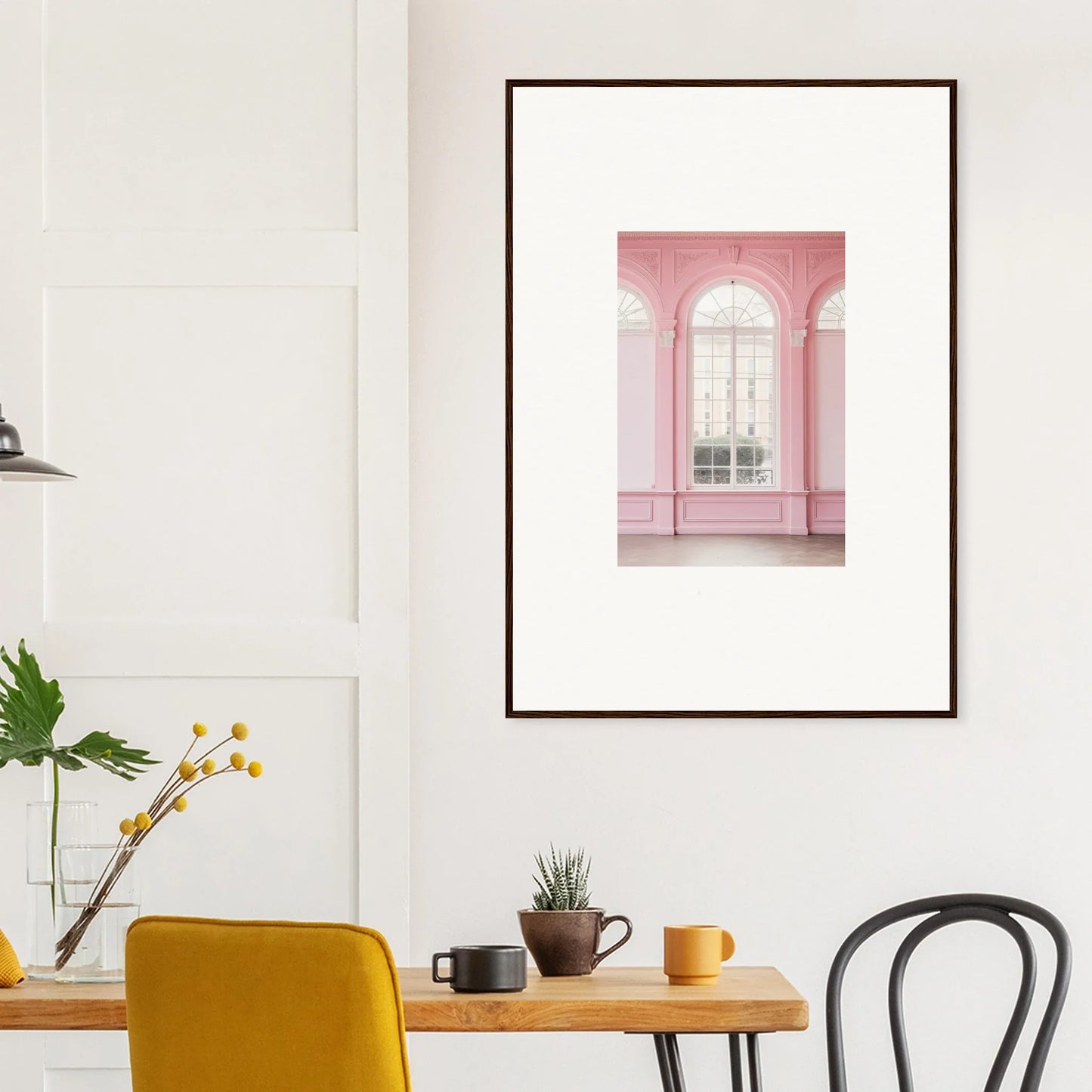 Framed art print of a pink arched window in Parlormist Skylight Realm special edition art™