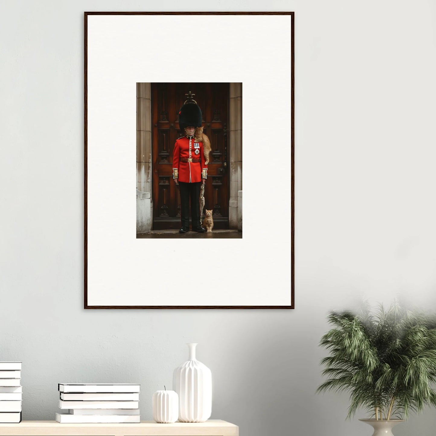 Framed photograph of a Queen’s Guard and dog for God Save the Queen and the Cats art