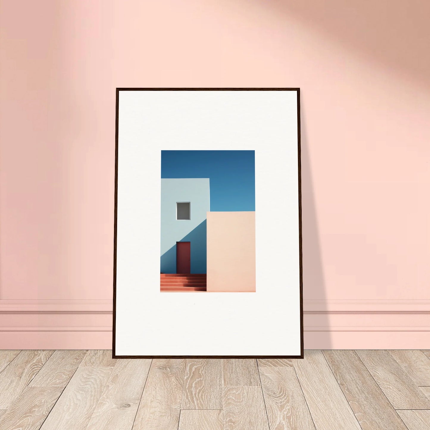Framed minimalist photograph of a white building in blue sky for premium framed wall art