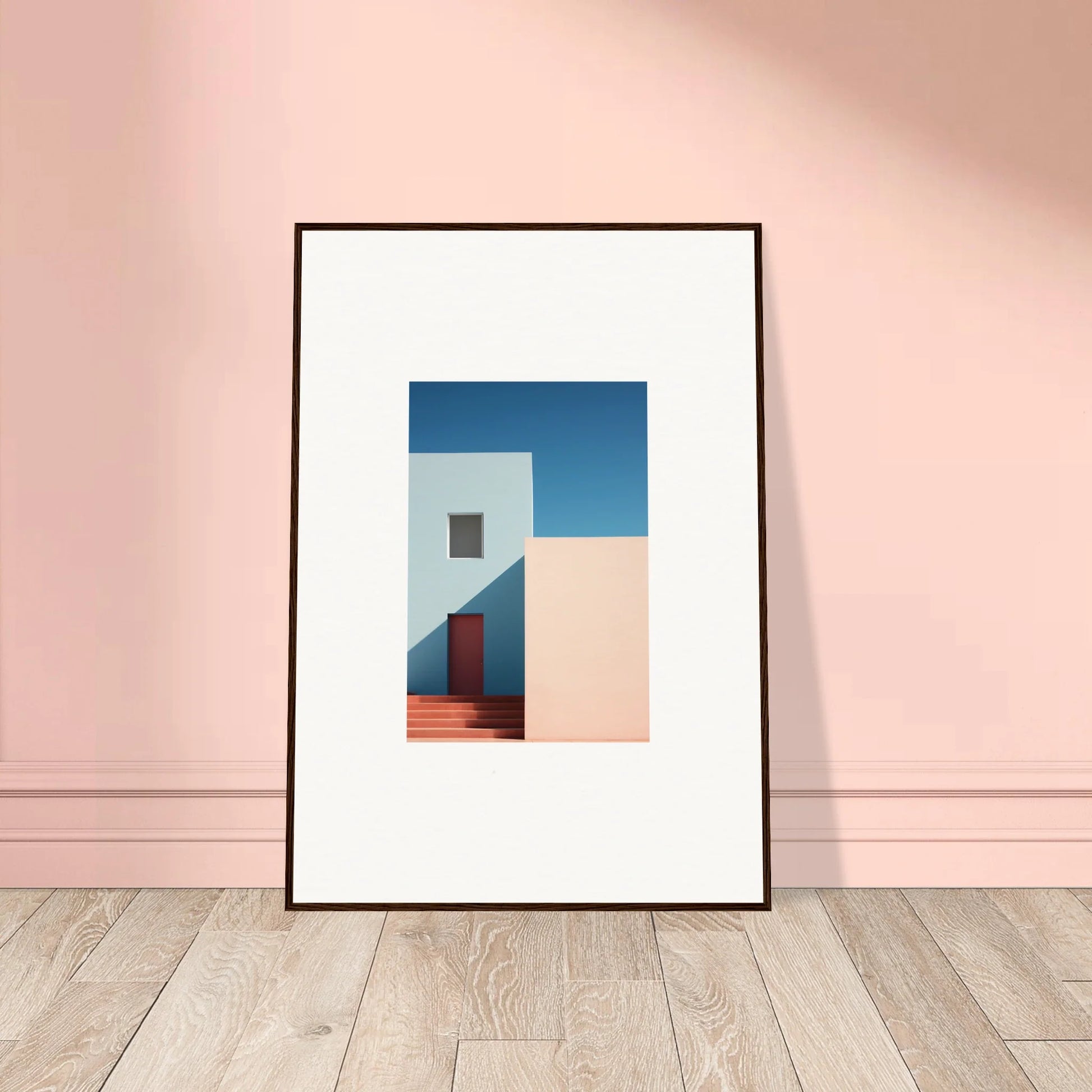Framed minimalist photograph of a white building in blue sky for premium framed wall art