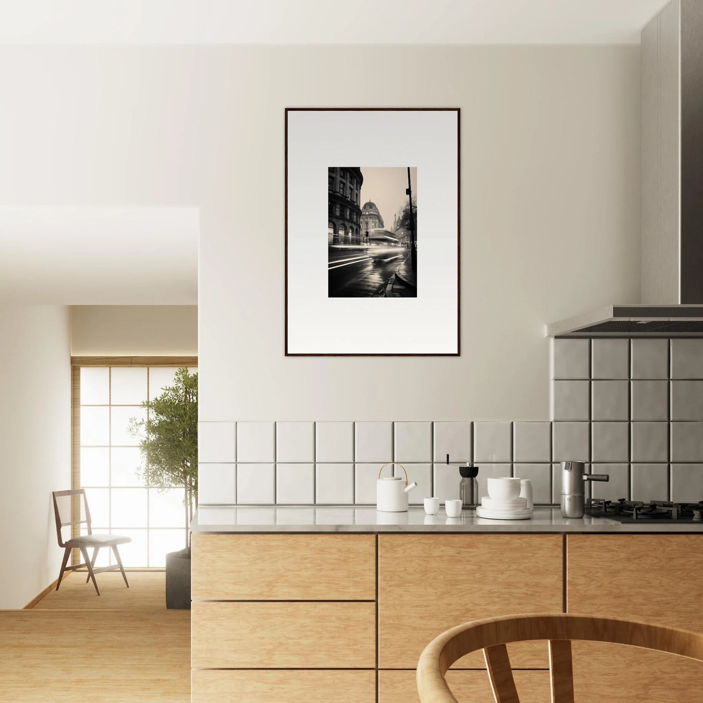 Black and white framed Eiffel Tower photo in Ethereal Citypulse Reverie art