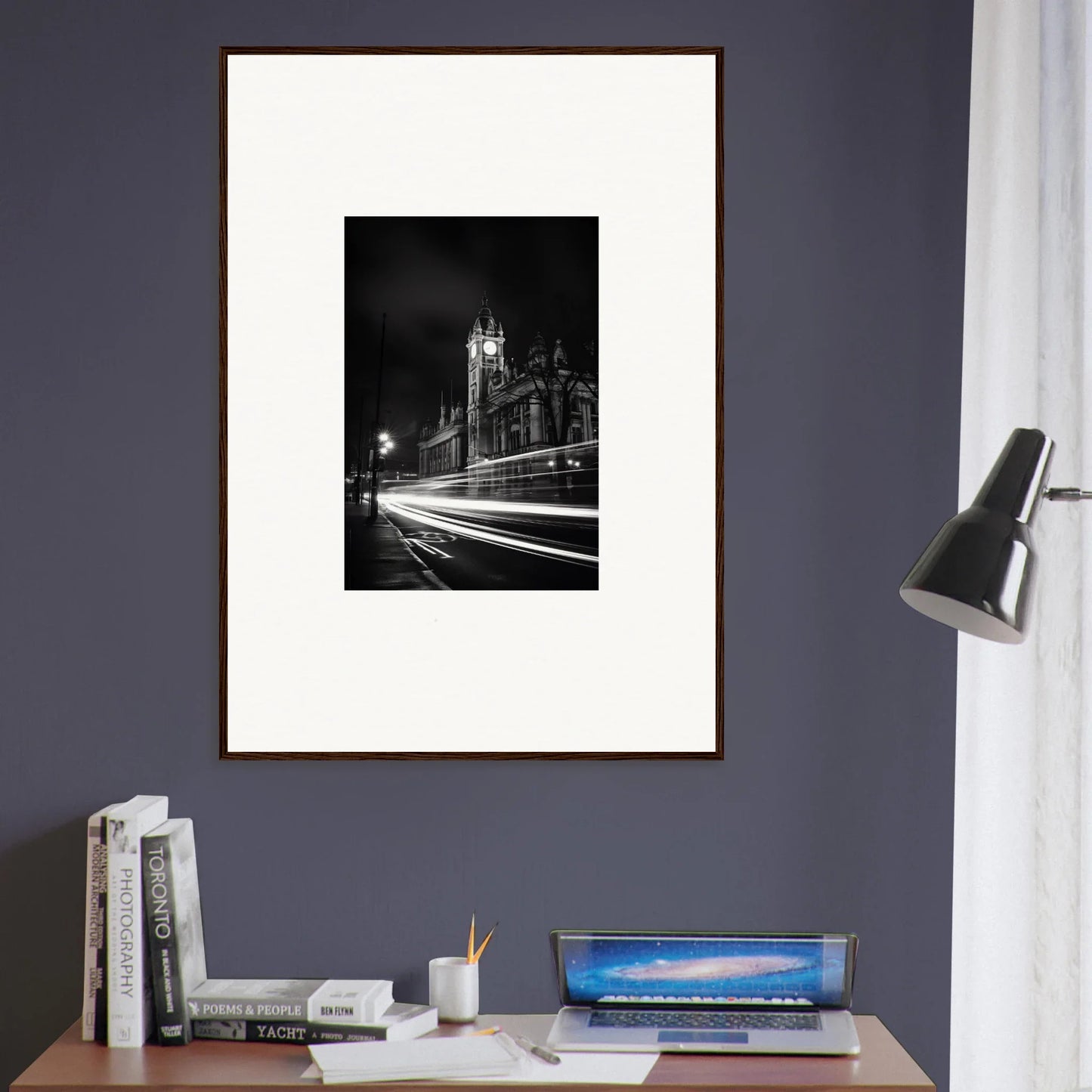 Framed black and white photo of Westminster Abbey at night for Temporal Phantasm Glide