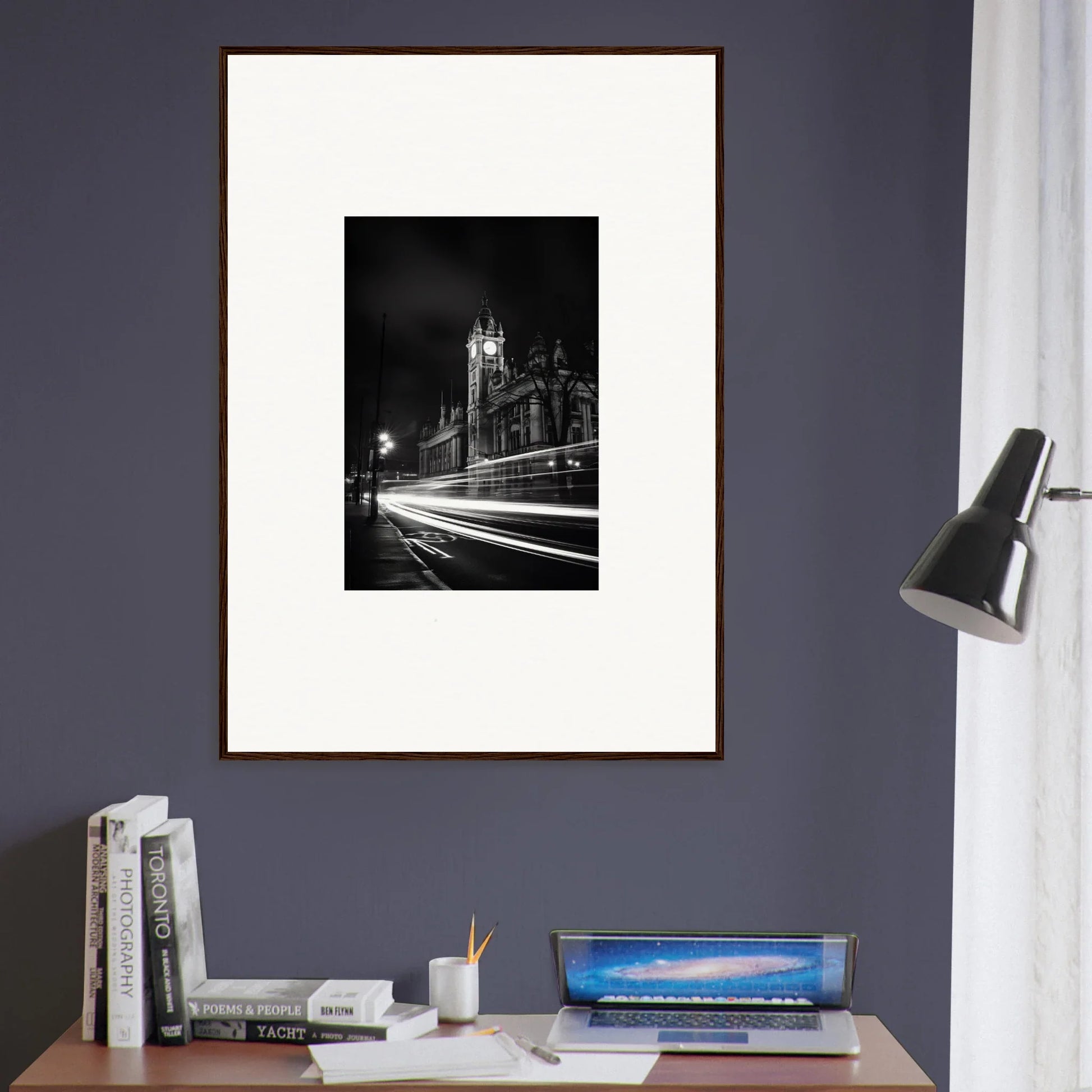 Framed black and white photo of Westminster Abbey at night for Temporal Phantasm Glide