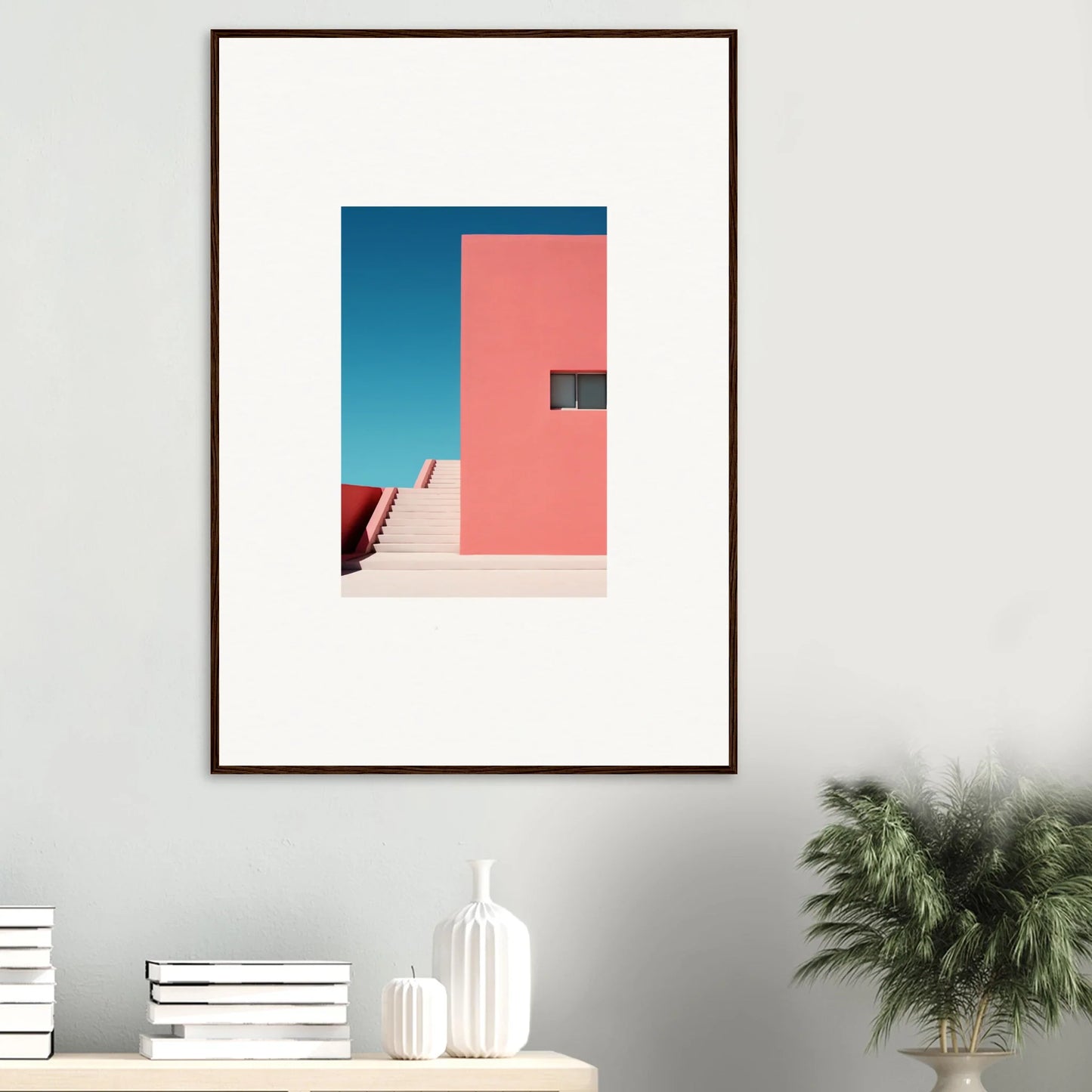 Framed minimalist art of pink wall and blue sky in Cerulean Dream Ickles special edition