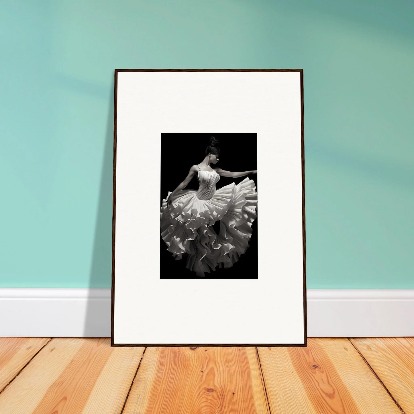 Framed black and white photo of a ballet dancer in Gossamer Velvet Waltz special edition art™
