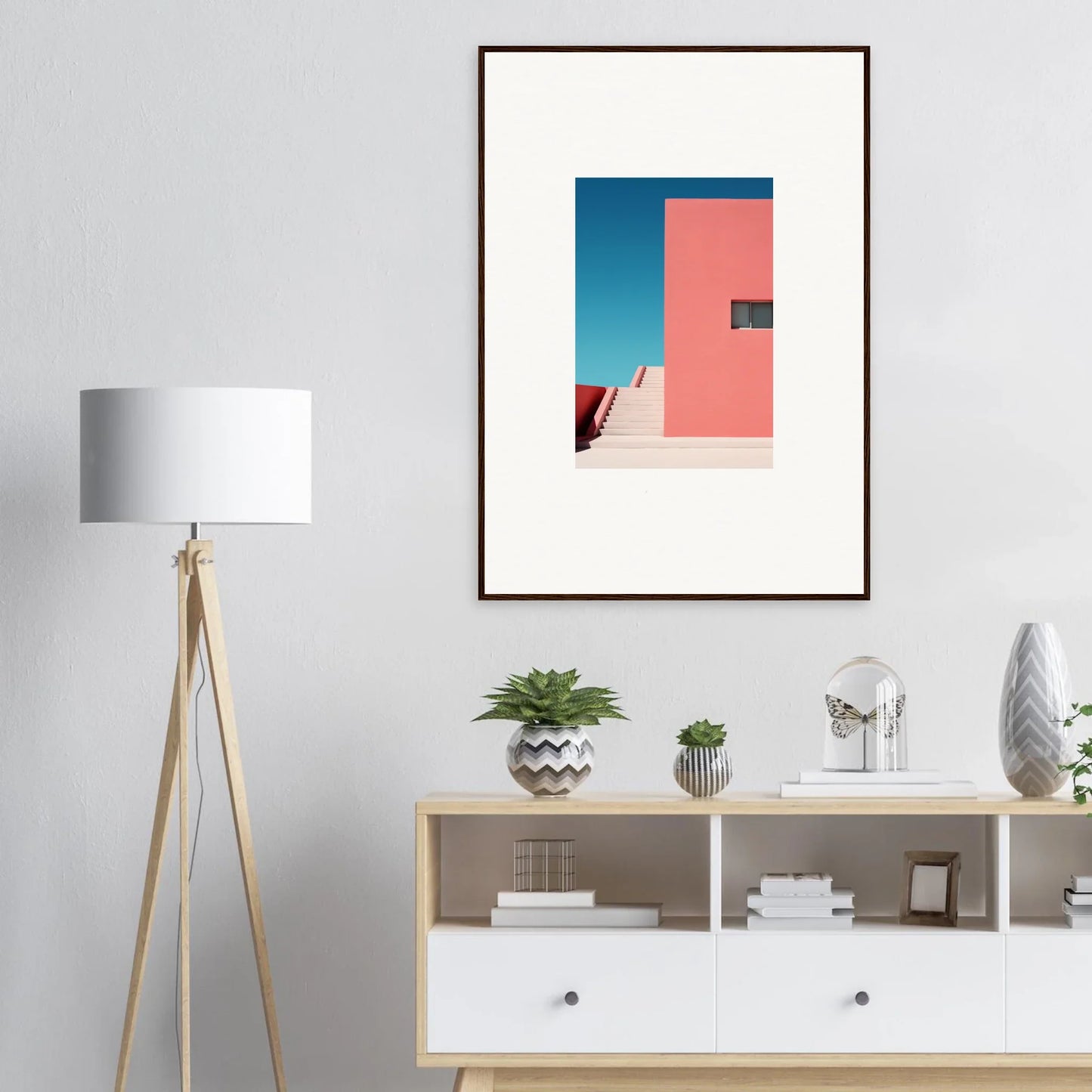Framed wall art of Cerulean Dream Ickles with pink and blue architectural vibes