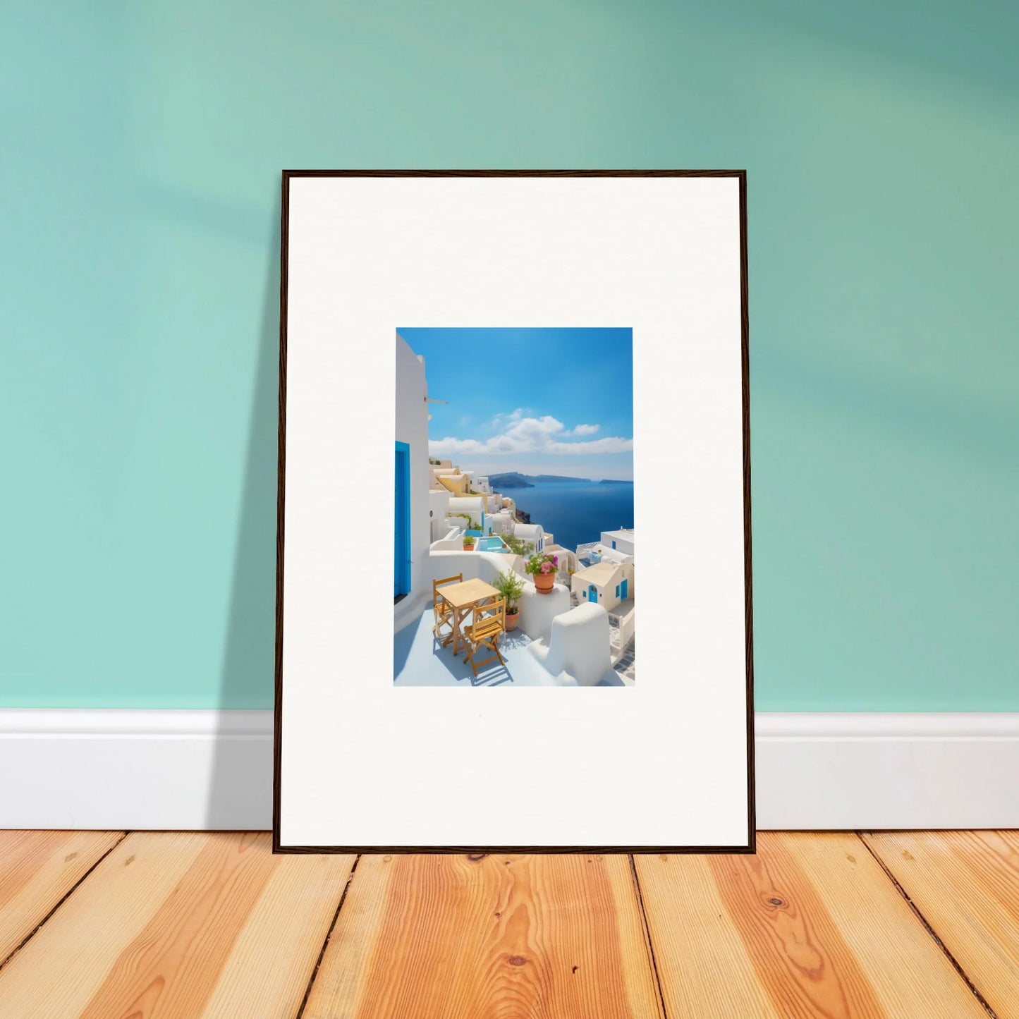 Framed photograph of Santorini’s iconic blue domes from the Dream-Touched Odyssey collection