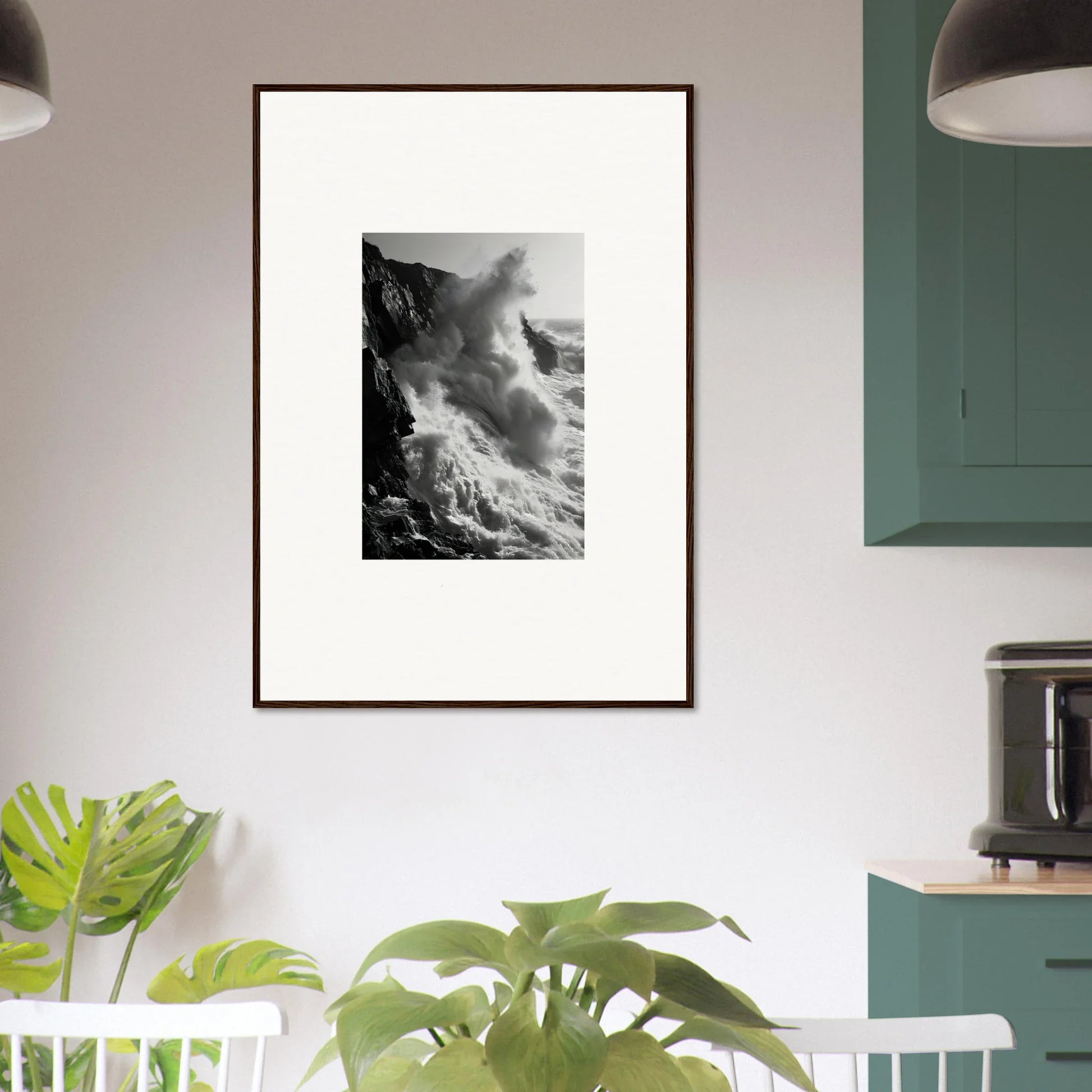 Framed black and white ocean waves art from Ephemeral Echoes Surge special edition