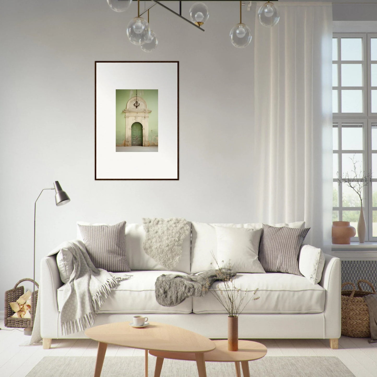 Cozy White Sofa with Gray and Cream Pillows in Thresholds Quiet Whisper Collection