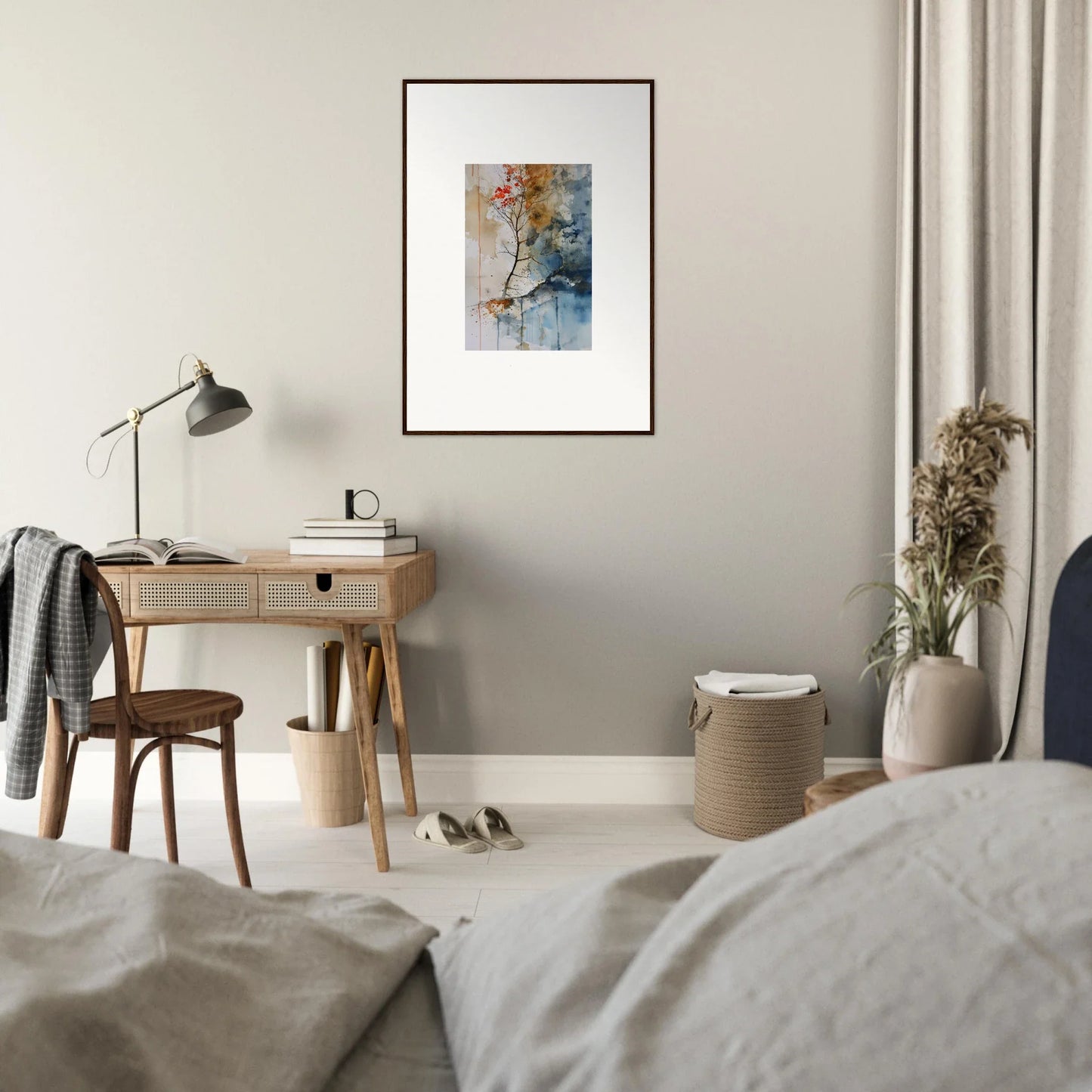 Framed Autumn Echoes watercolor painting for stylish room decoration and wall art