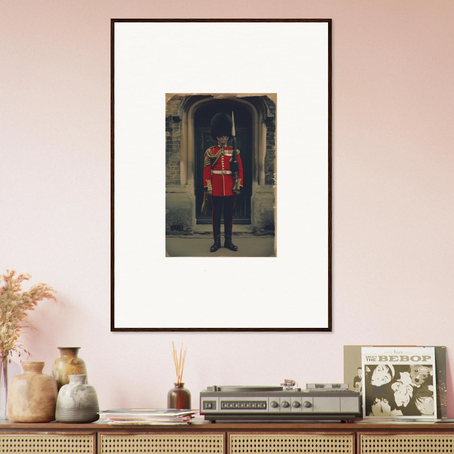 Framed Queen’s Guard photo in red uniform for Solstice Brickbeard Visitor art™