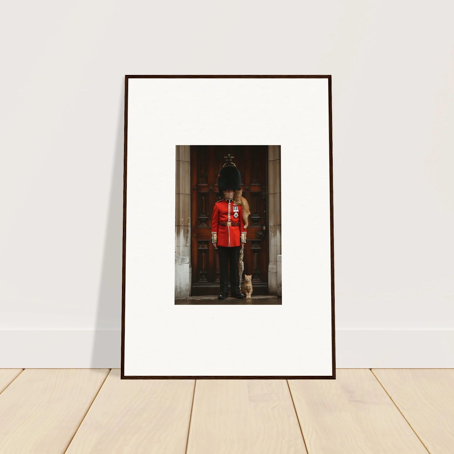 Framed photograph of a Queen’s Guard in red for God Save the Queen and the Cats special edition art™