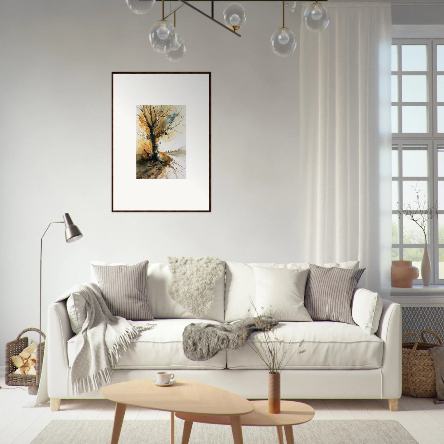 Cozy White Sofa with Throw Pillows and Blankets for Stylish Room Decoration in Whispered Echoes