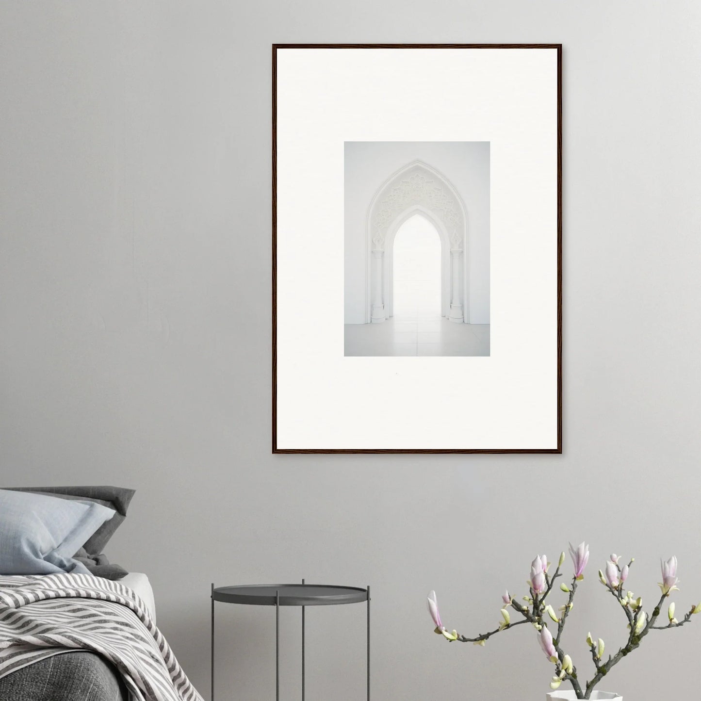 Framed wall art of Meditative Nova Portal with a bright archway and soft light