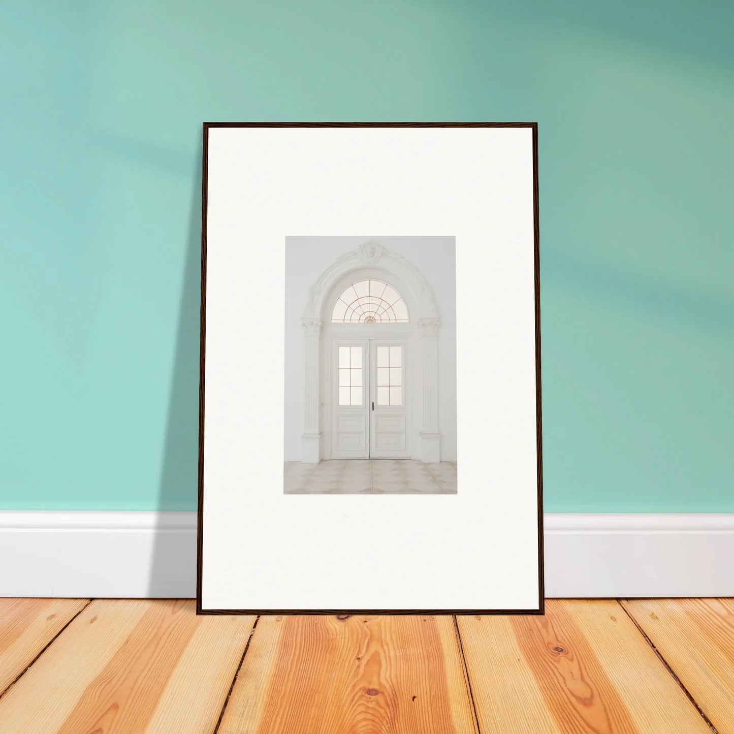 Framed black and white art of an elegant arched doorway for Portal Poise Unveiled
