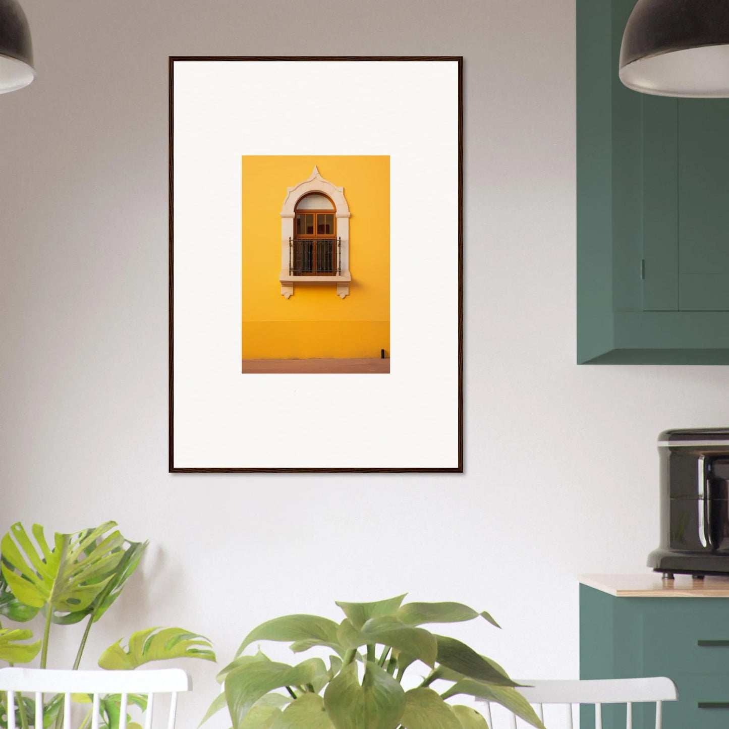 Framed photograph of a yellow wall with an arched window from Golden Portal Reverie
