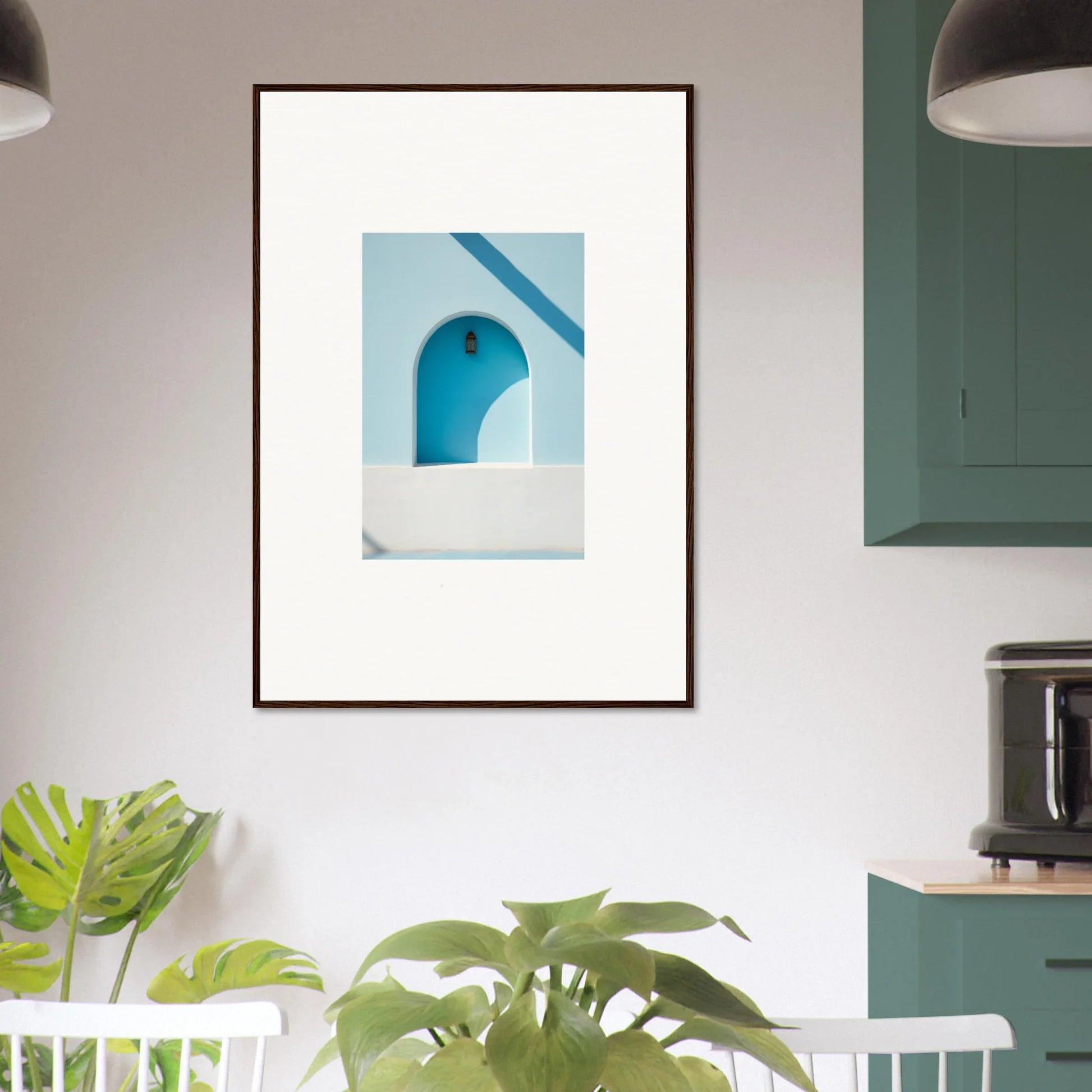 Framed wall art of Elusive Solitude Clarity with a turquoise architectural archway